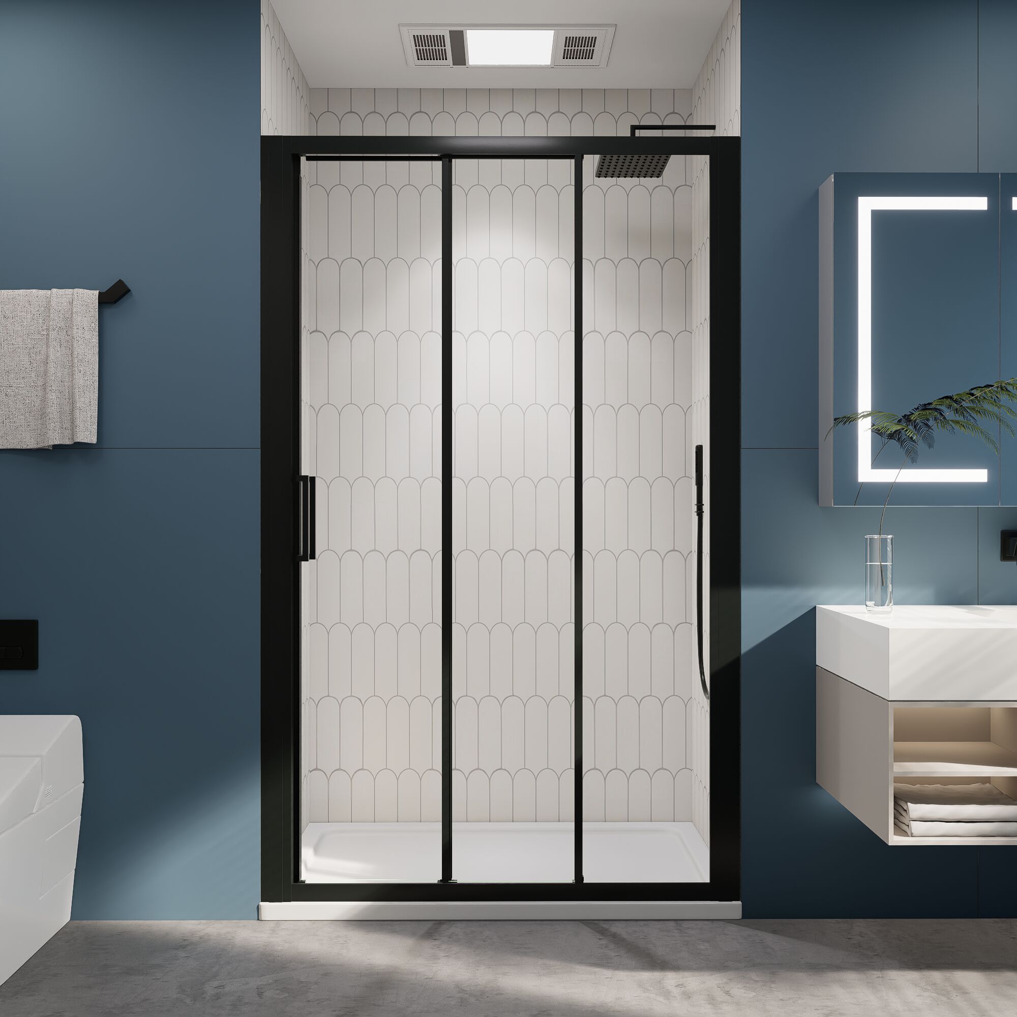 Lordear LD-3671CMB Black 44-in to 48-in W x 70-in H Framed Clear Glass Corner Sliding Soft Close Shower door