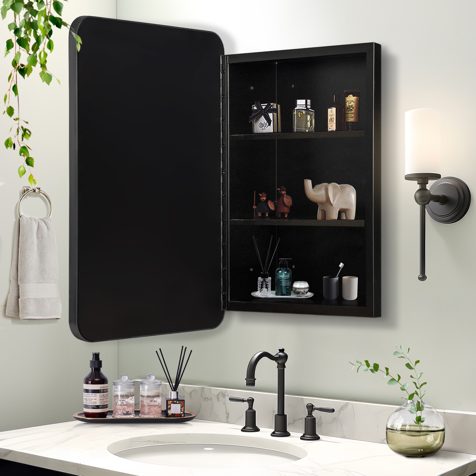 Mirrored Countertop Medicine Cabinet Between Sinks - Transitional