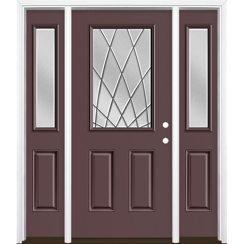 Masonite 3423589 Ventata 60-in x 80-in x 4-9/16-in Fiberglass Half lite Left-hand inswing Currant Painted Prehung Single door with sidelights Front Door with Brickmould Insulating core Decorative glass