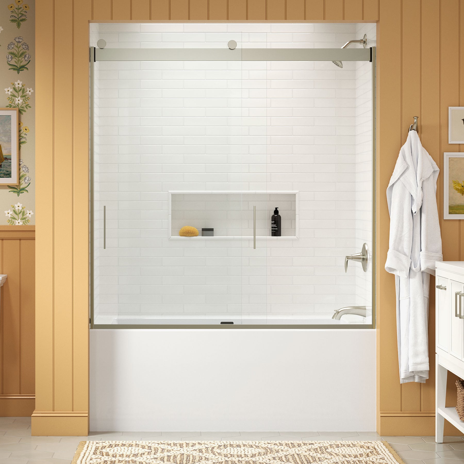 KOHLER Levity Matte Nickel 56-in to 60-in W x 62-in H Frameless Bypass ...