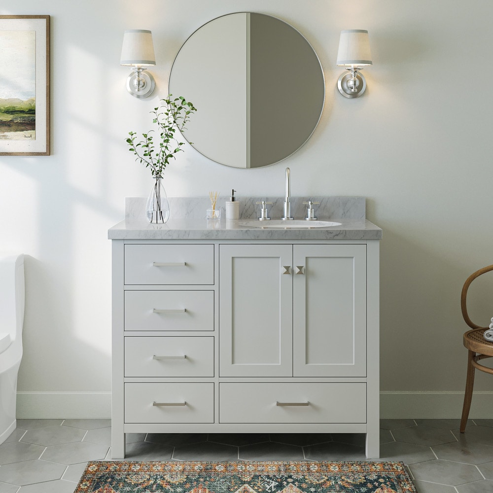Spa Bathe Calumet 75-in Pepper Gray Undermount Double Sink Bathroom Vanity  with White with Grey Veins Engineered Stone Top in the Bathroom Vanities  with Tops department at