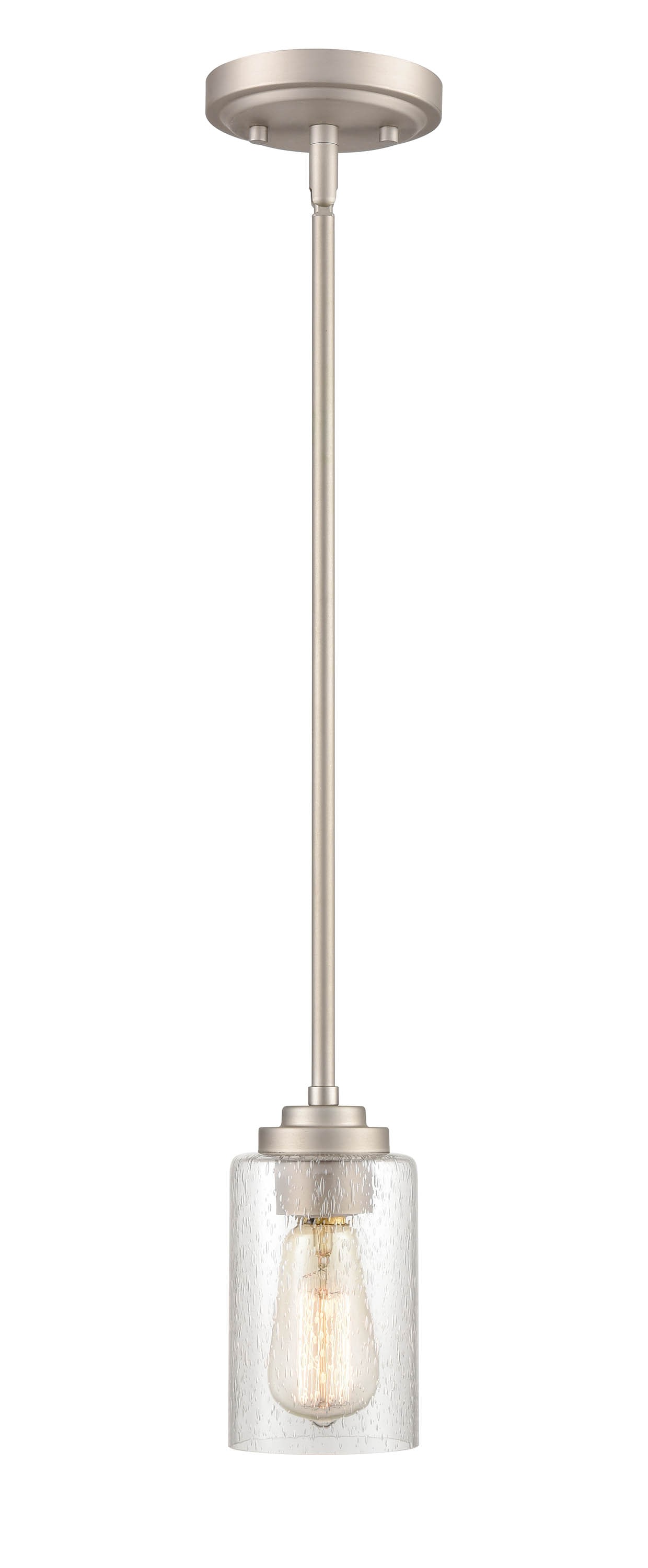 Millennium Lighting 9601-SN Moven 1 -Light Satin Nickel Traditional Clear glass Cylinder Mini Hanging Pendant light
