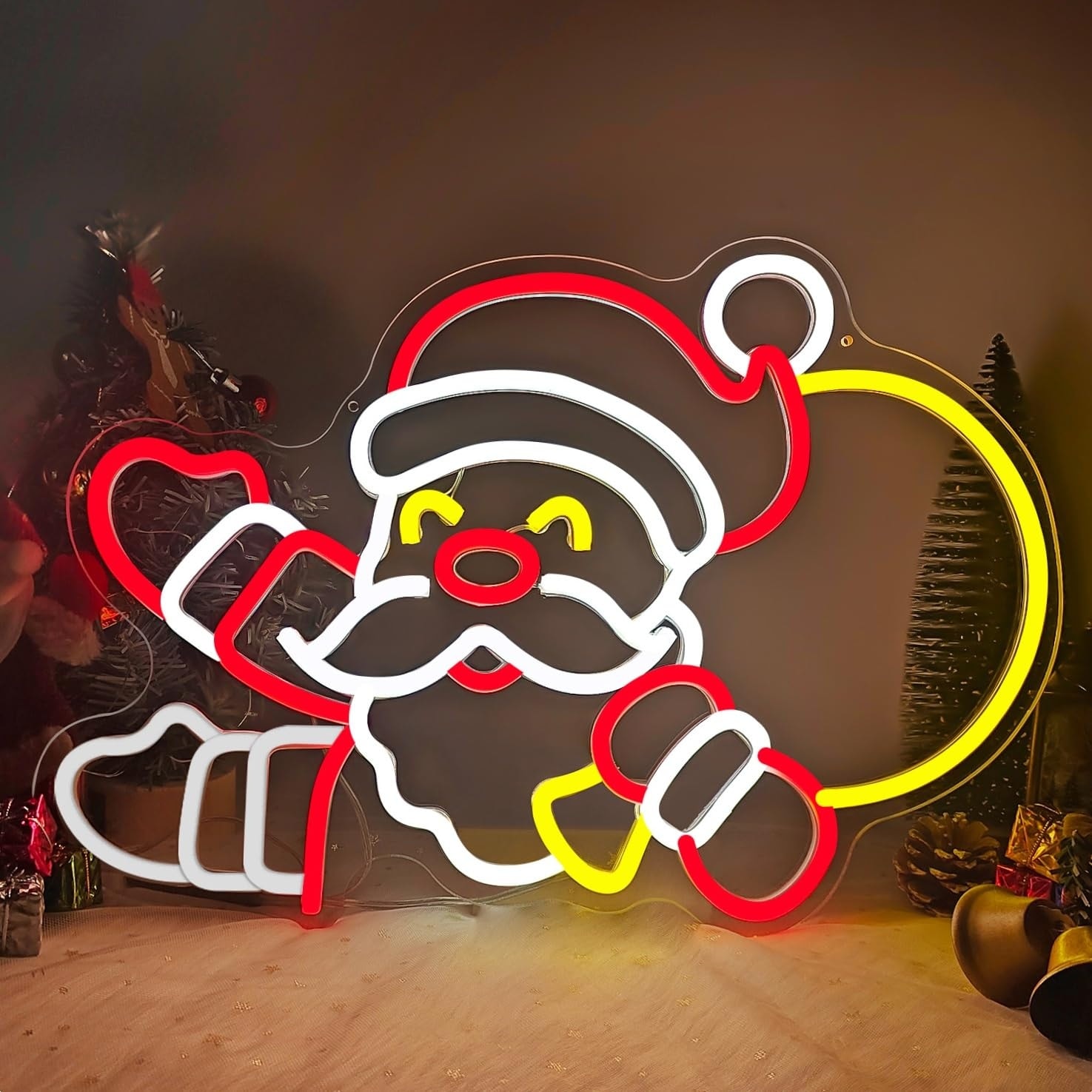 AOIZGMY  Santa Claus Neon Sign Christmas LED Light Up Sign for Wall Decor Bedroom Living Room Party Adjustable Brightness Window Decoration