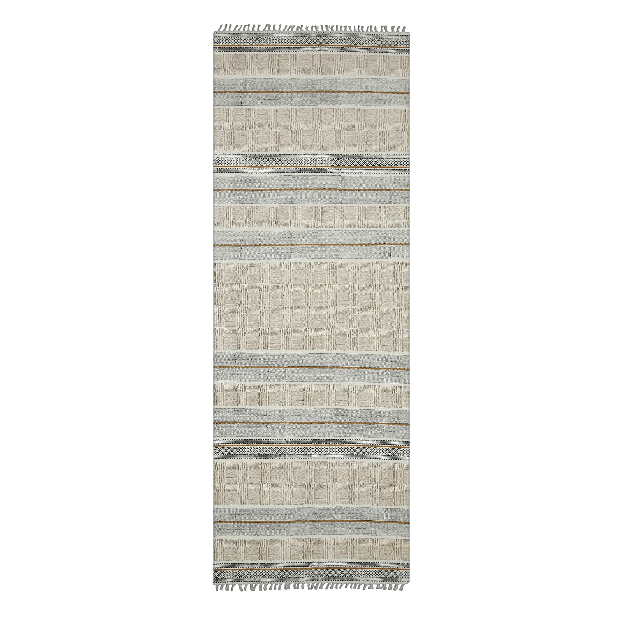 Handmade Geometric Cotton Runner Rug with Braided Tassels