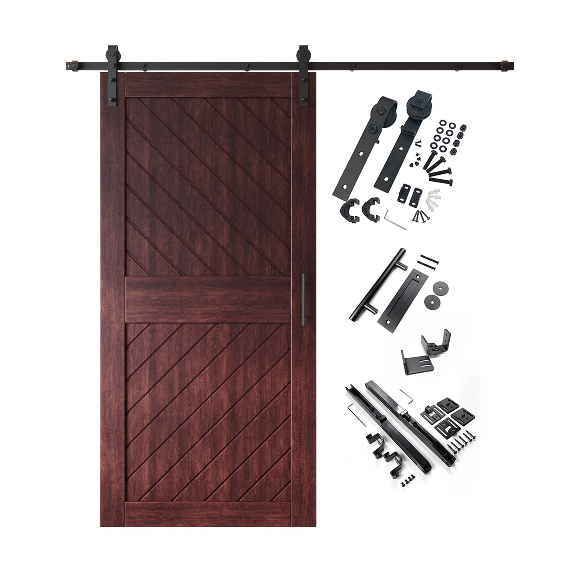 HOMACER YT1H079C-XT4-3684-RD 36-in x 84-in Red Mahogany Prefinished Non-standard Pine Wood Solid core Single Barn Door (Hardware Included)