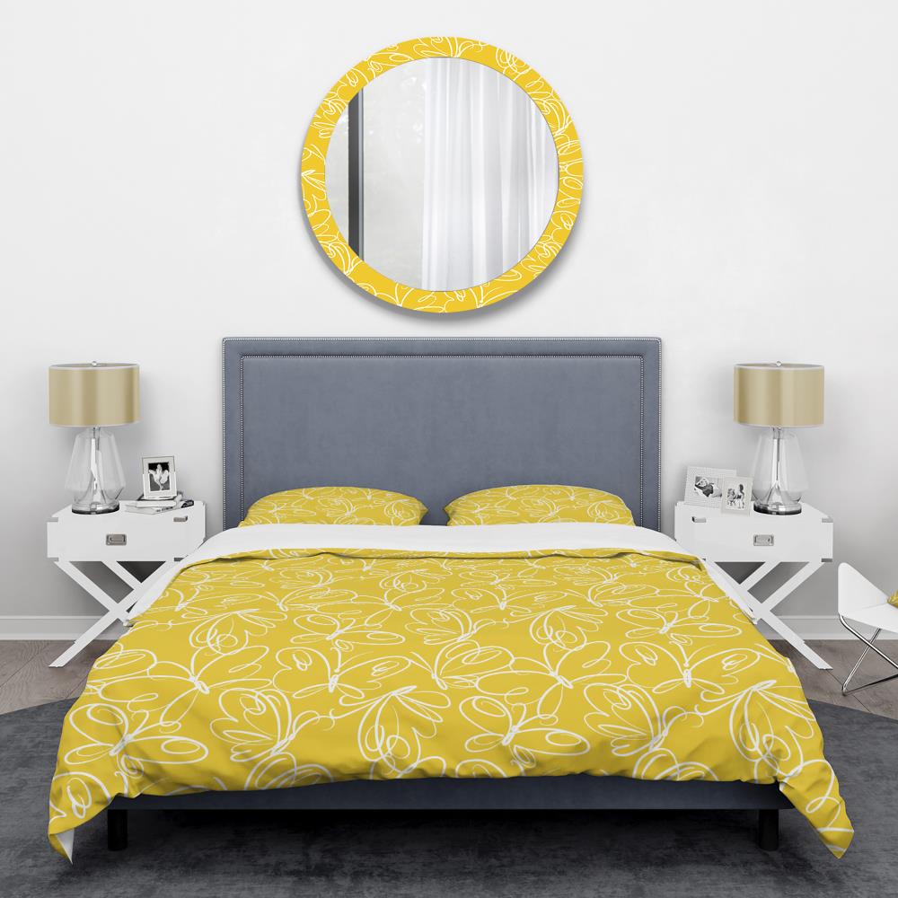Yellow Butterfly Hand Drawn Twin Duvet Cover Set