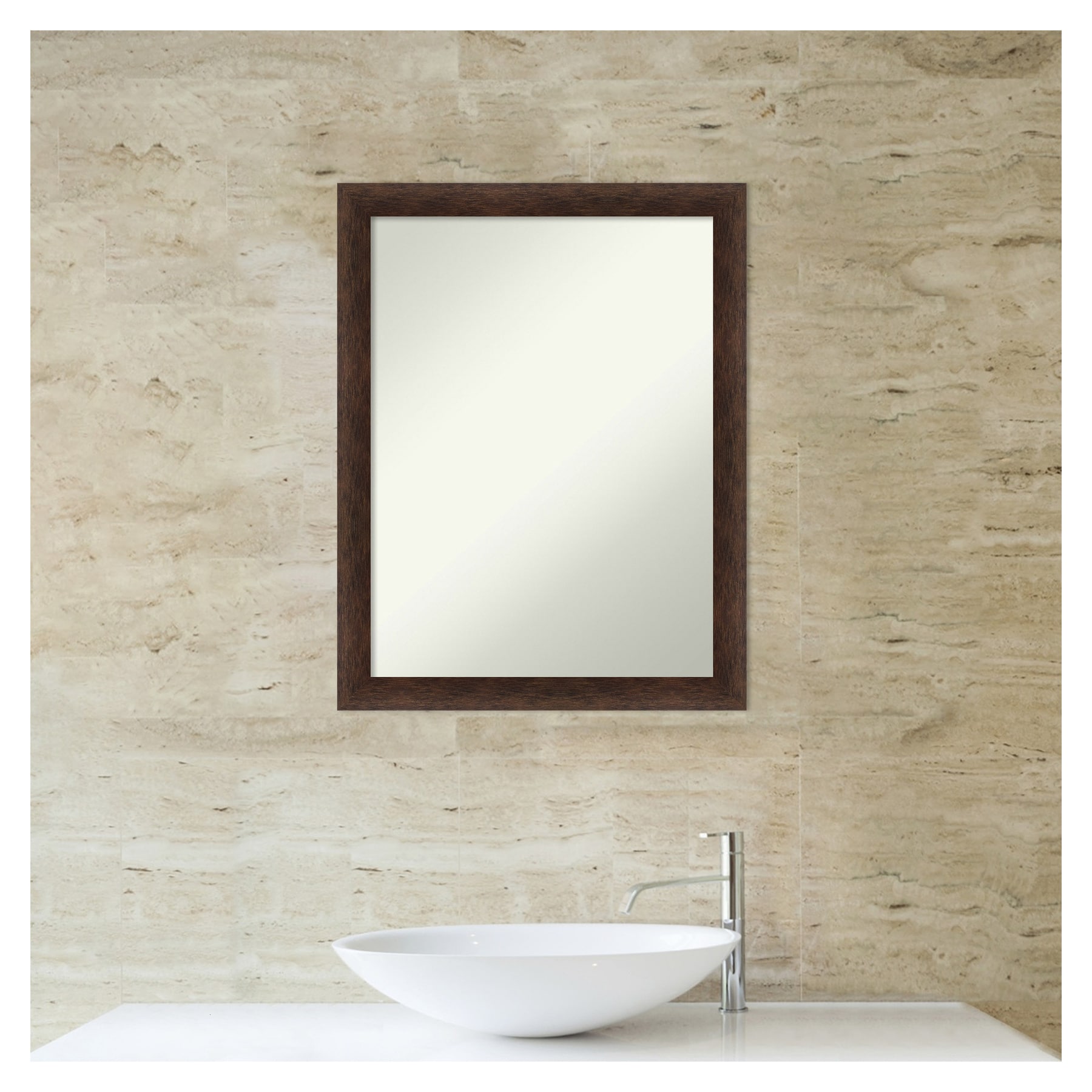 Warm Walnut 21"x27" Rectangular Wood Bathroom Vanity Mirror