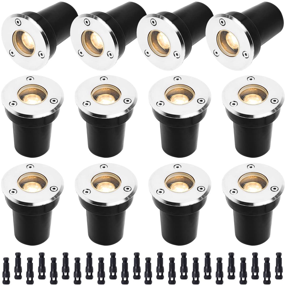 IUEST  LED Low Voltage Landscape Well Lights With Connectors 1W 12V to 24V In Ground IP67 Waterproof 3000K Warm White 100 Lumen for Garden Up