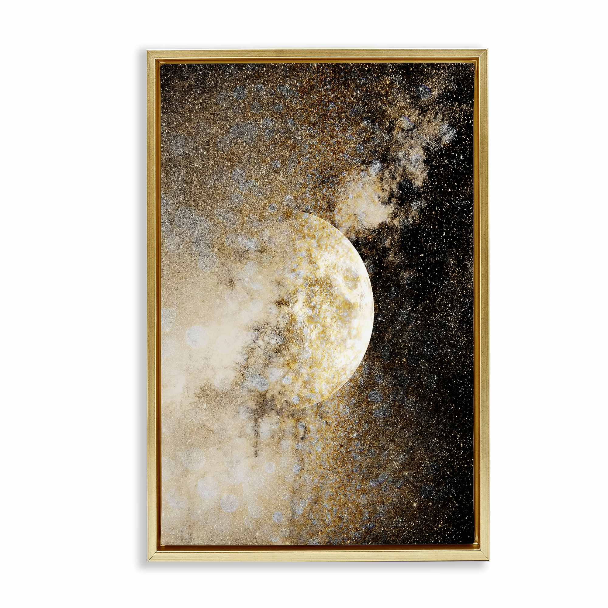 Stupell Industries BU-147-FFG-16X24 Starry Nebula Full Moon Gold Framed Floater Canvas Wall Art By Gemma Bardot 17 x 25
