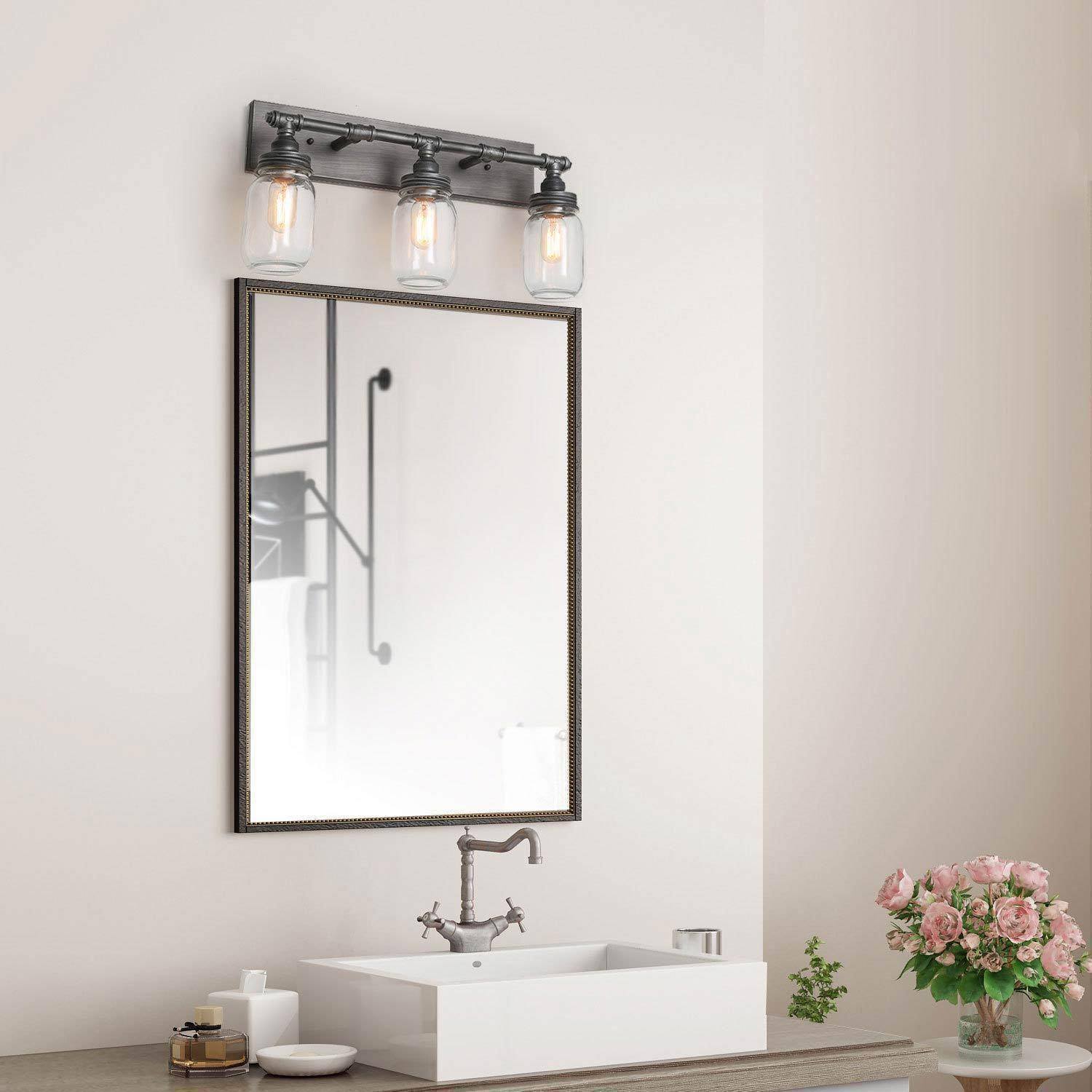 Pewter & Black 24'' Industrial Mason Jar Vanity Light