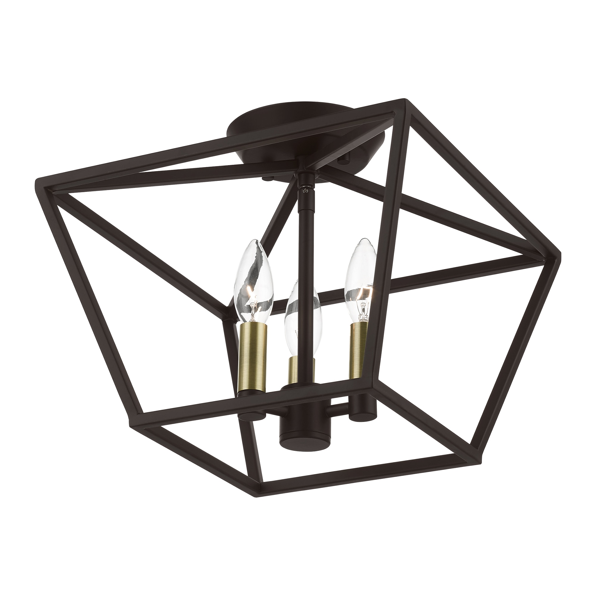 Casual Vibe Bronze & Antique Brass 3-Light Semi-Flush Mount