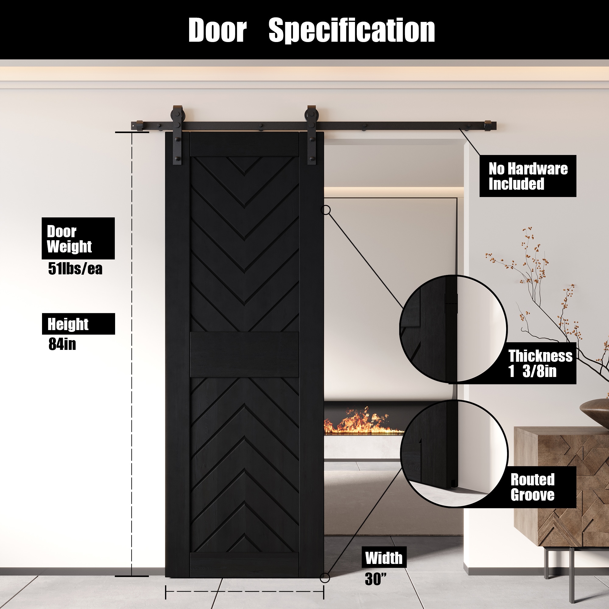 HOMACER JT4-3084-BK Barn-Doors - View #2
