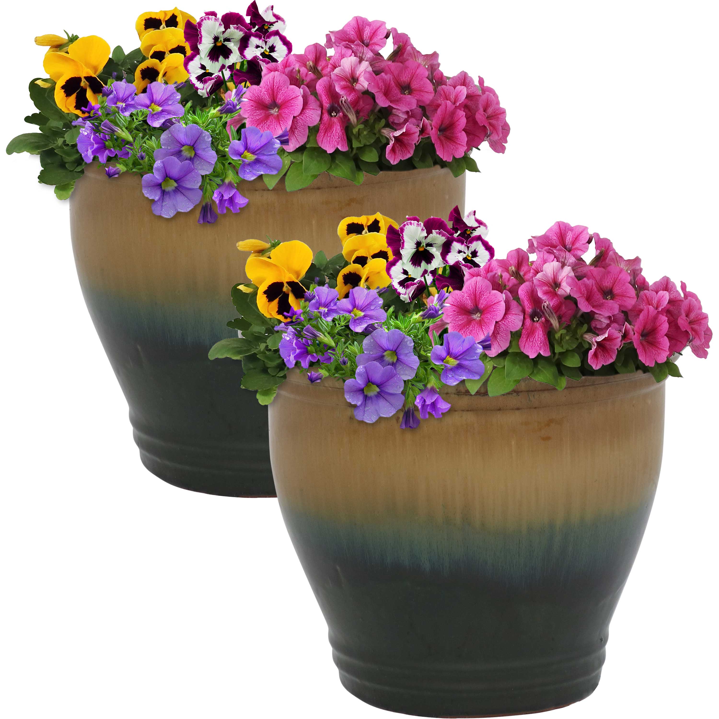 Sunnydaze Decor AP-008 2 -Pack Round 10.0-in W Medium Multiple colors/finishes Ceramic Indoor/Outdoor Planter with Drainage Holes