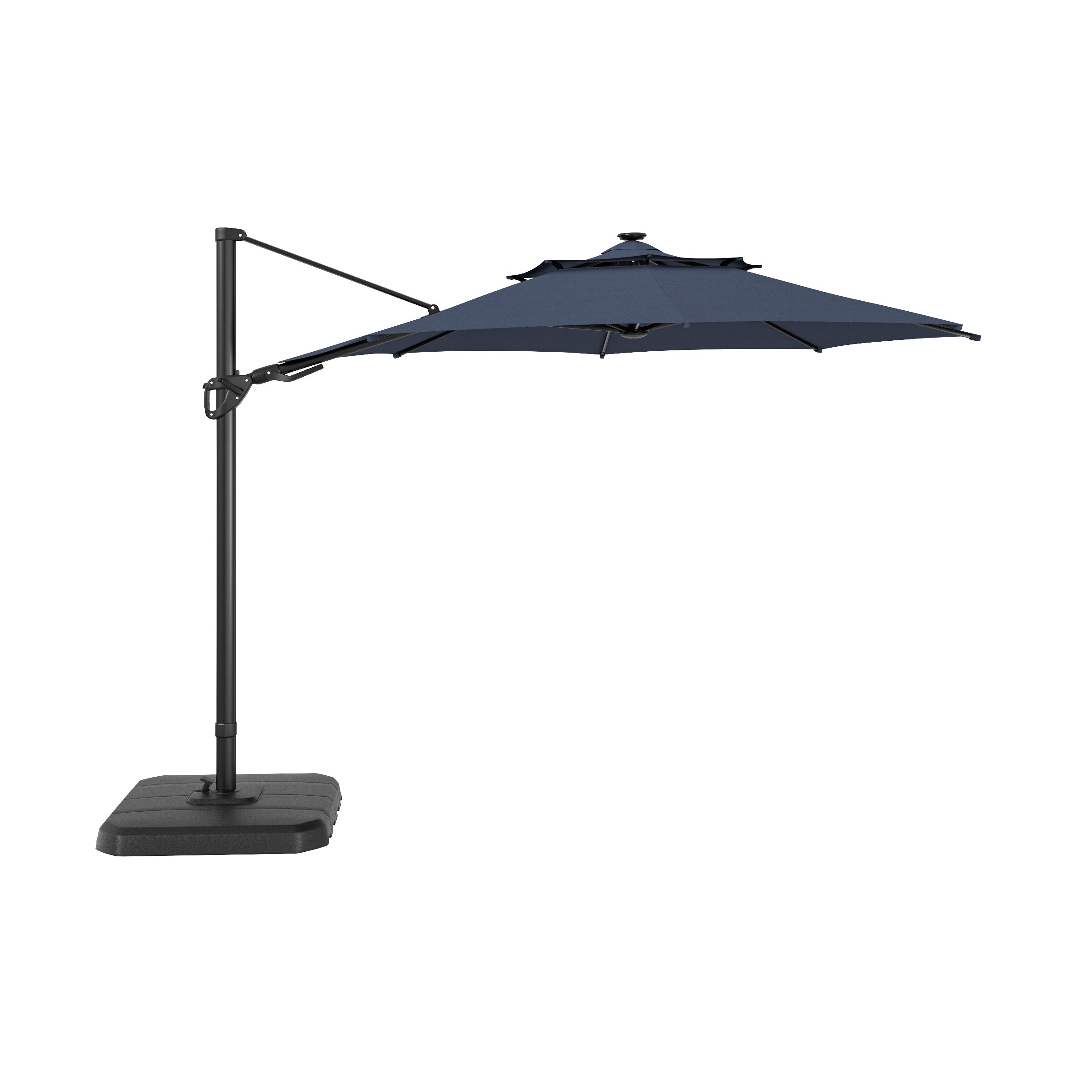 allen + roth 11-ft Aluminum Blue Crank Offset Patio Umbrella with Lights with Base