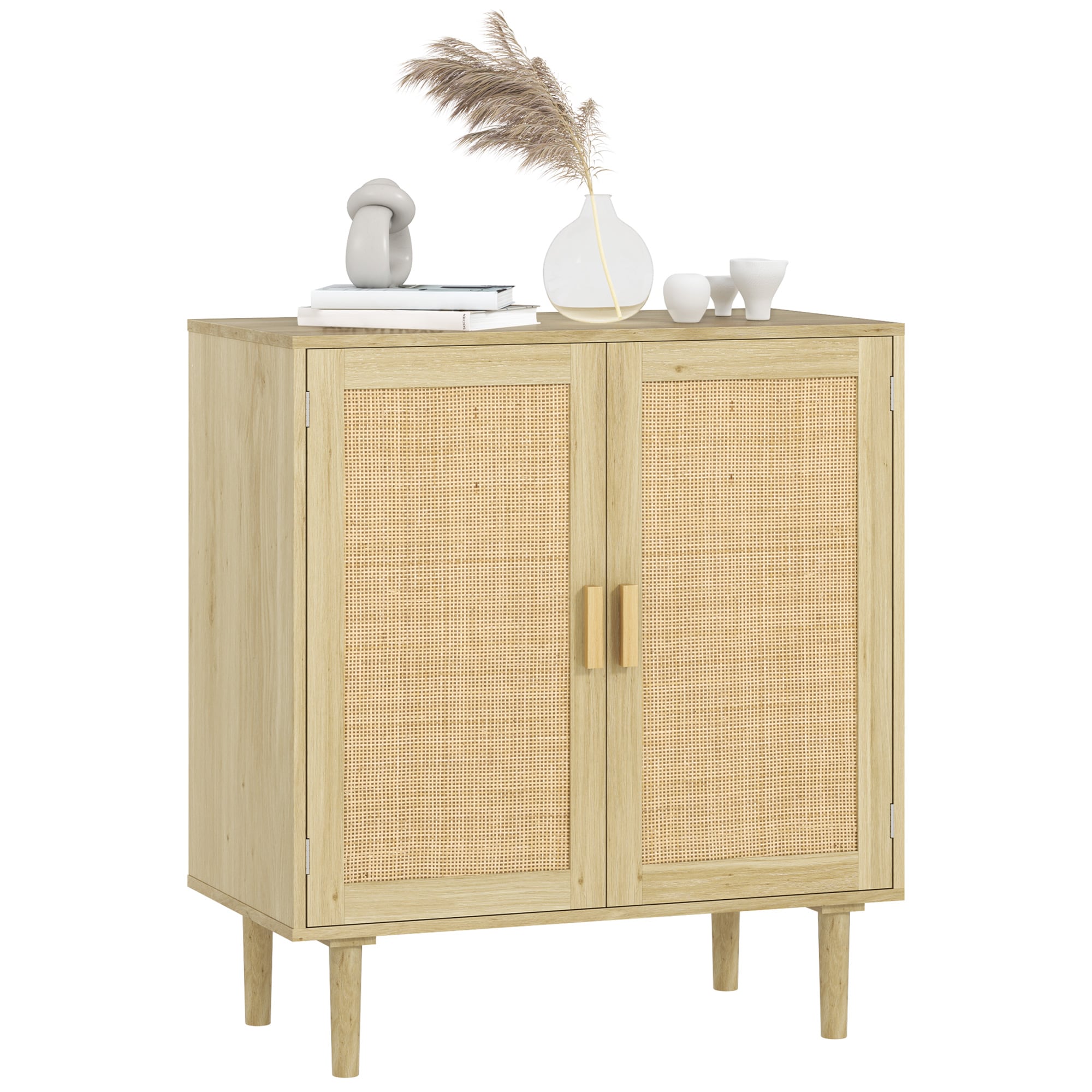 HomCom 83B-204V80AK Sideboard Buffet Cabinet 32In Boho Buffet Table Rattan Coffee Bar Cabinet with 2 Doors and Shelves for Kitchen Living Room Entryway Natural