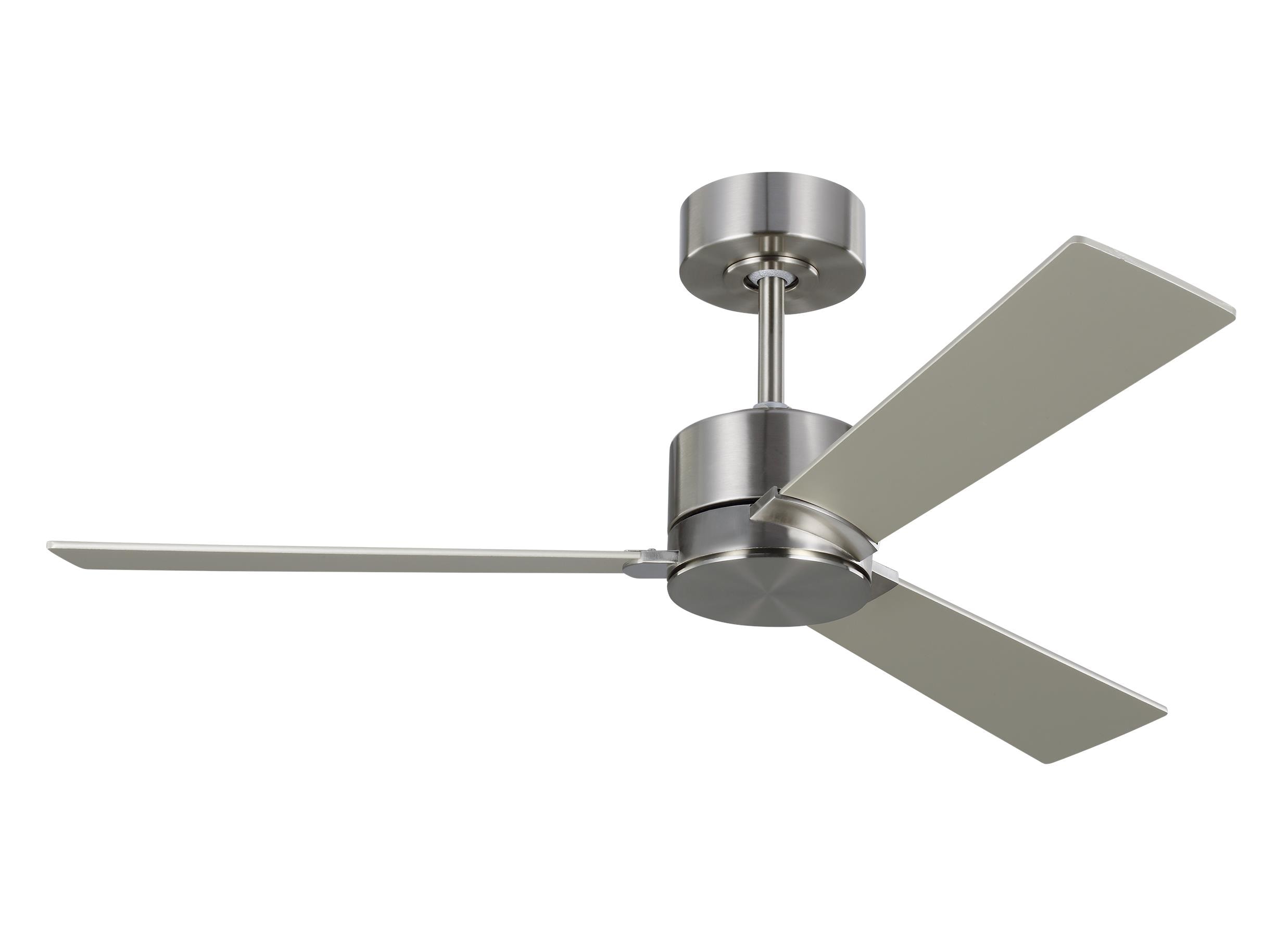 Generation Lighting 3RZR44BS Rozzen 44-in Brushed Steel with Silver/American Walnut reversible blades Blades Propeller Ceiling Fan Light Kit Compatible - Remote Included ( 3 -Blade )