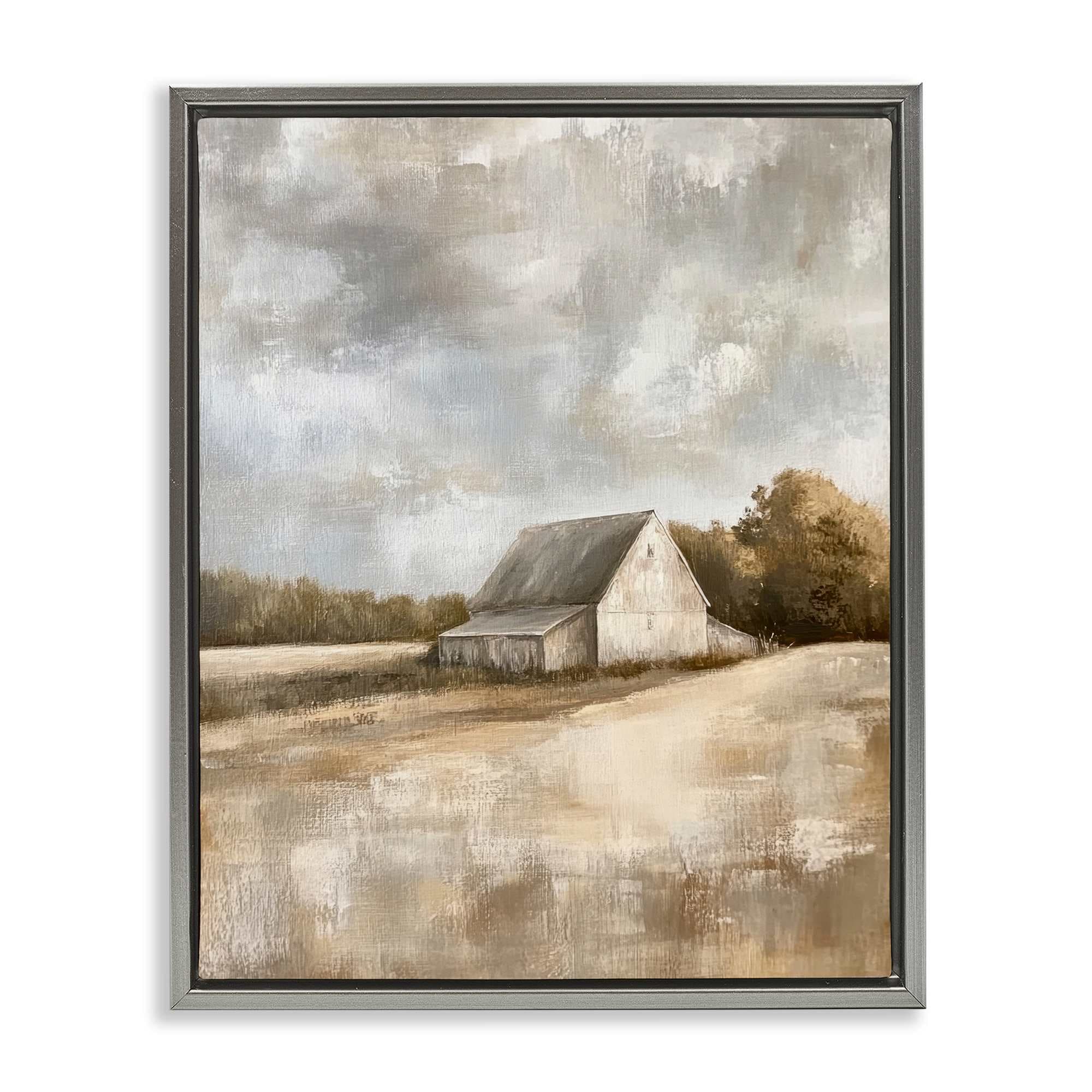 Stupell Industries BT-831-FFL-16X20 Cloudy Farm Landscape Gray Framed Floater Canvas Wall Art By Petal Prints Design 17 x 21
