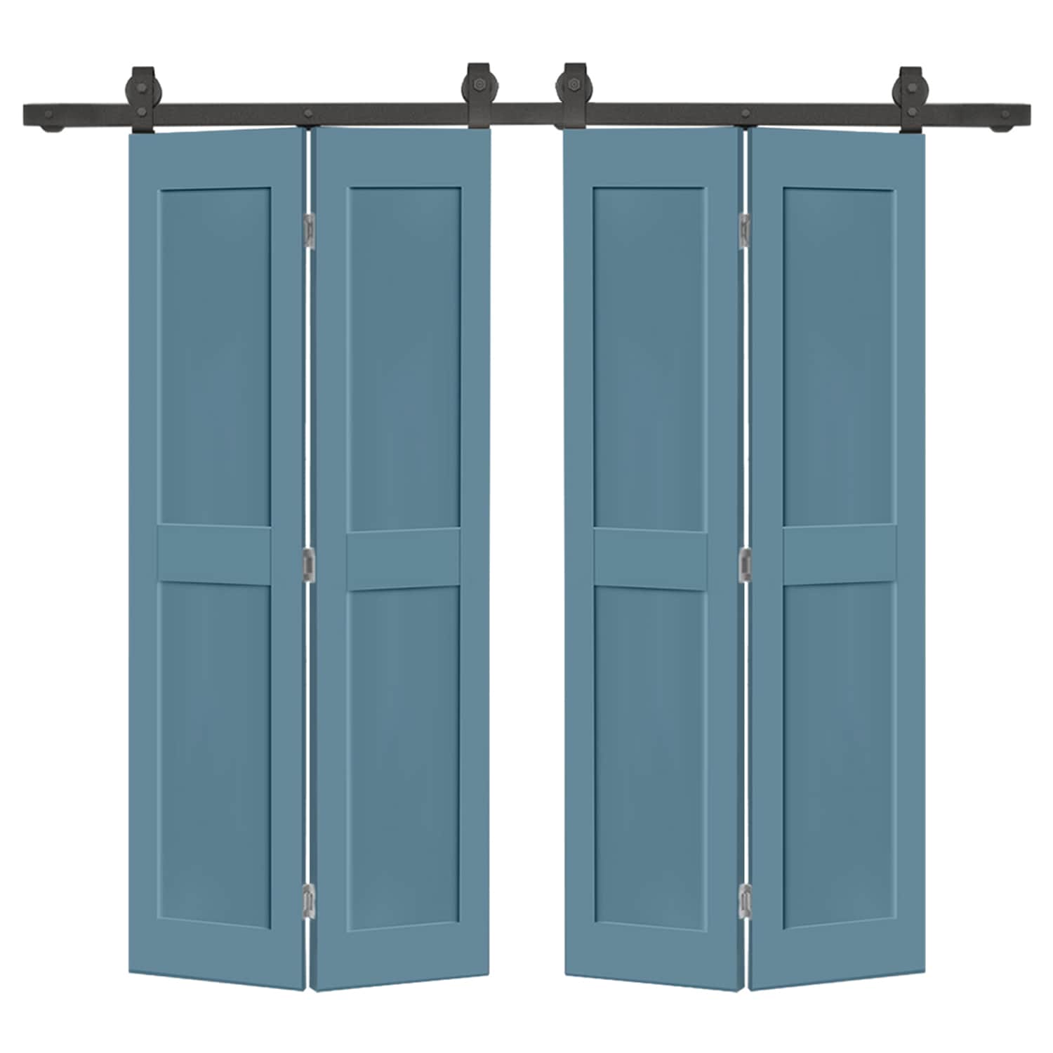 CALHOME 1602T+MSQ2-84X30BP(2 60-in x 84-in Dignity Blue Prefinished Equal MDF Hollow core Double bifold Barn Door (Hardware Included)