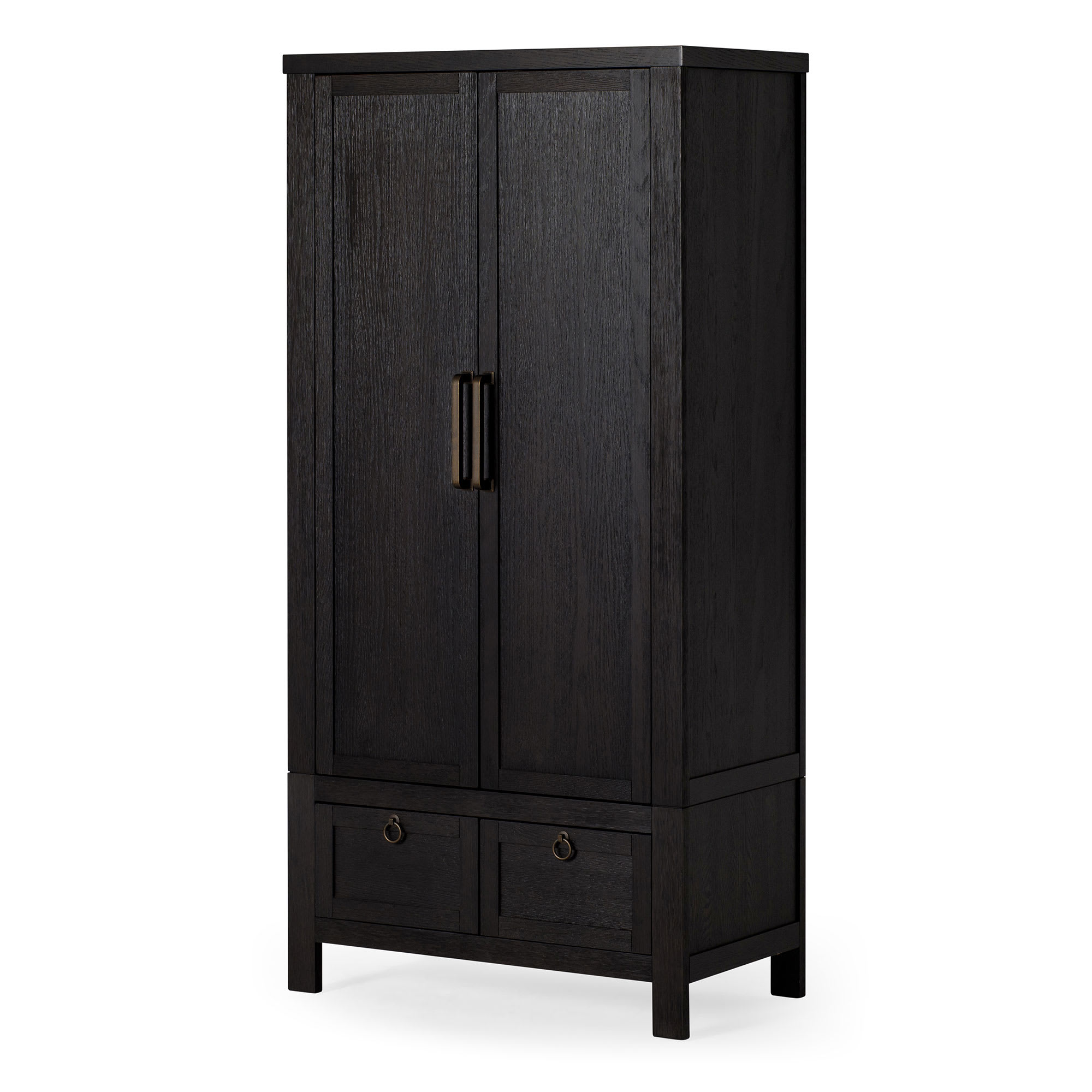 Maven Lane 395772 Vaughn Rustic Wooden 2 Door Cabinet with Storage for Kitchen or Dining Room Freestanding Armoire Bookcase in Weathered Black Finish