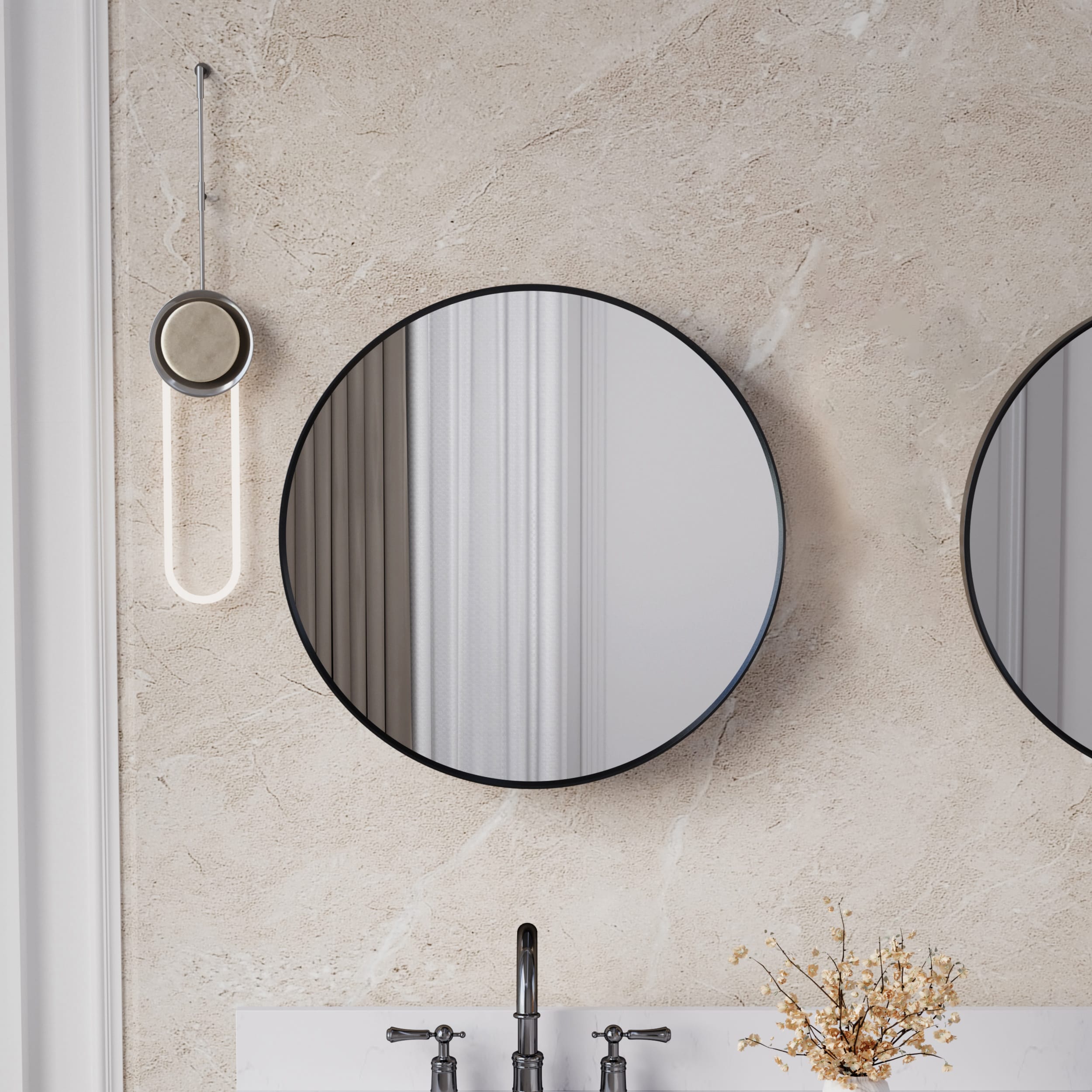 Forclover MRE-R2424MB 24-Inches x 24-Inches Framed Round Bathroom Vanity Mirror ( Matte Black )