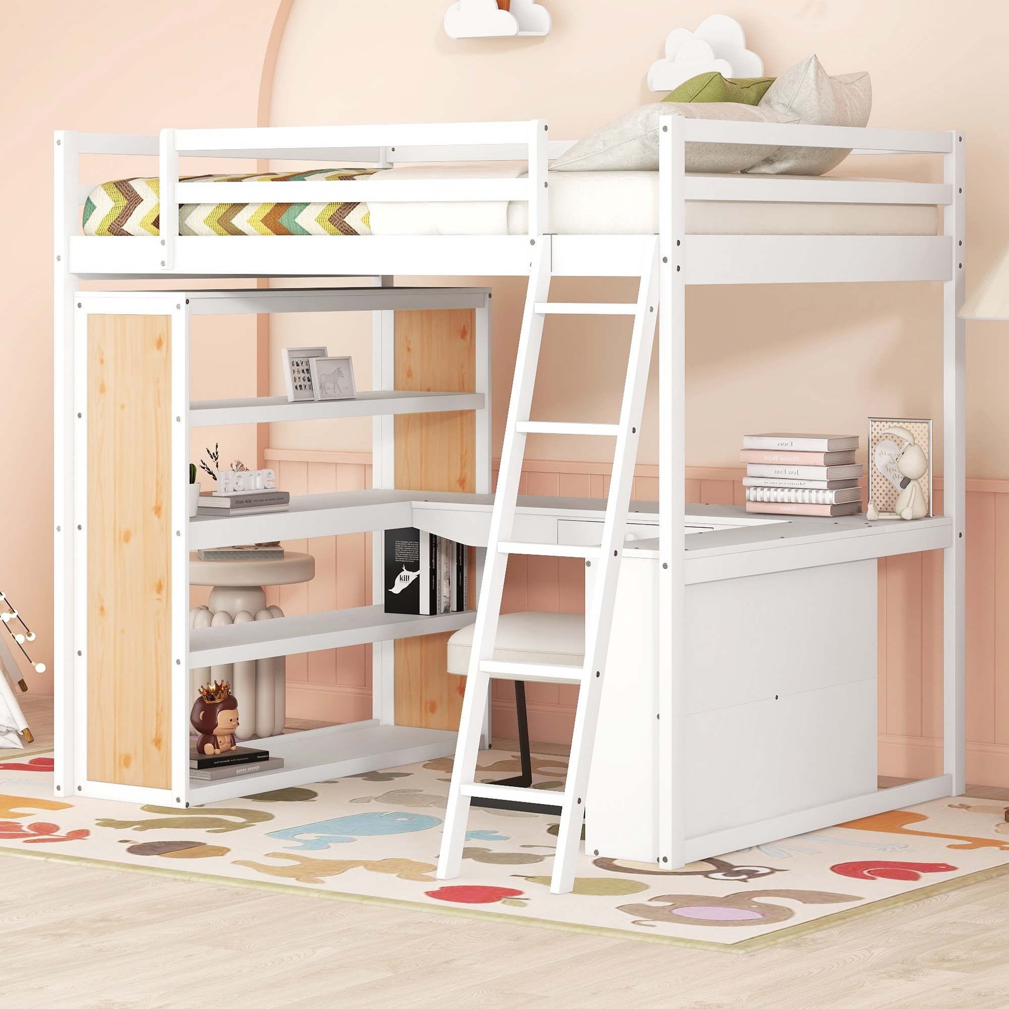 Yiekholo LL-1469AAK White Full loft Bunk Bed