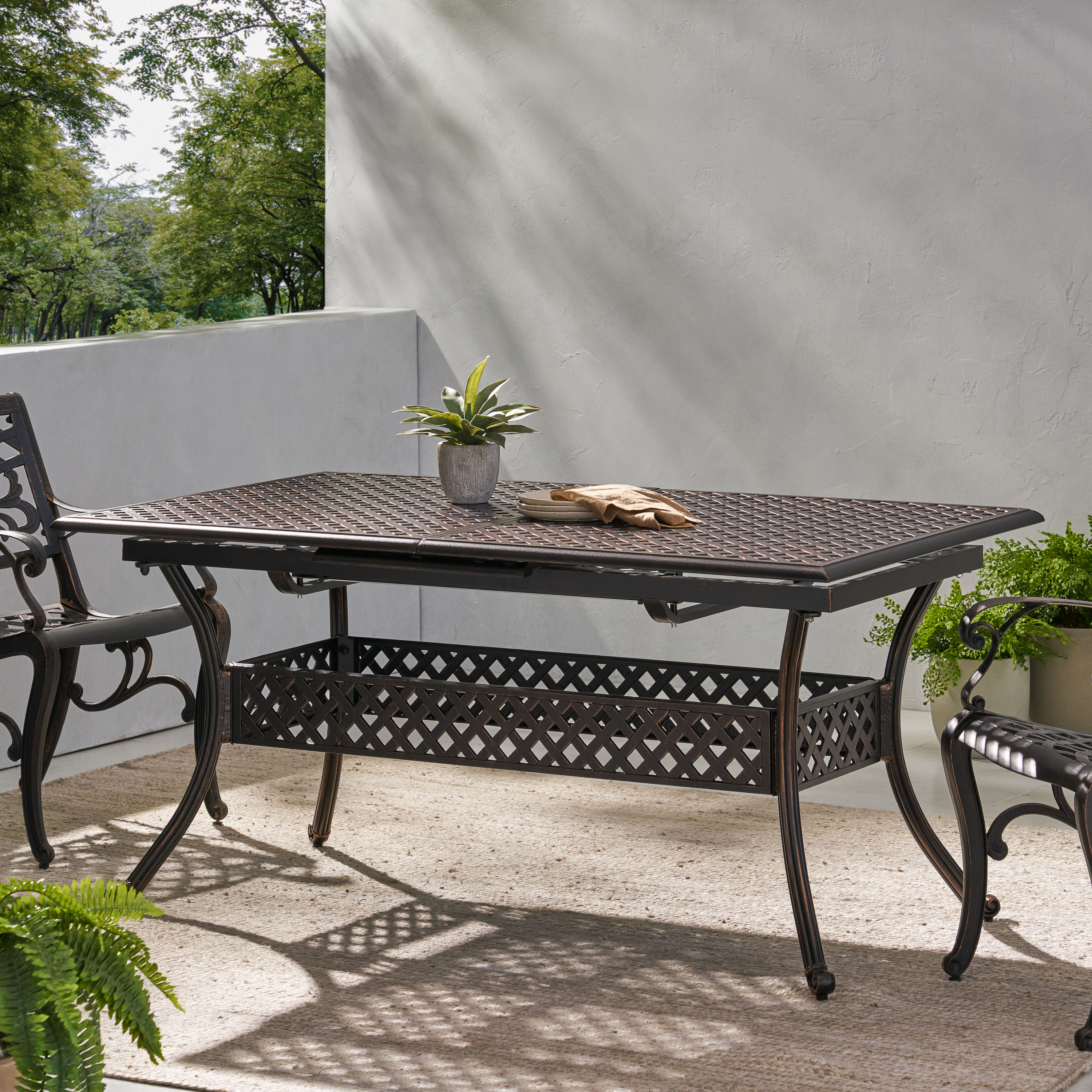 Christopher Knight Home 300674 Abigail Outdoor Shiny Copper Finish Cast Aluminum Expandable Rectangular Dining Table