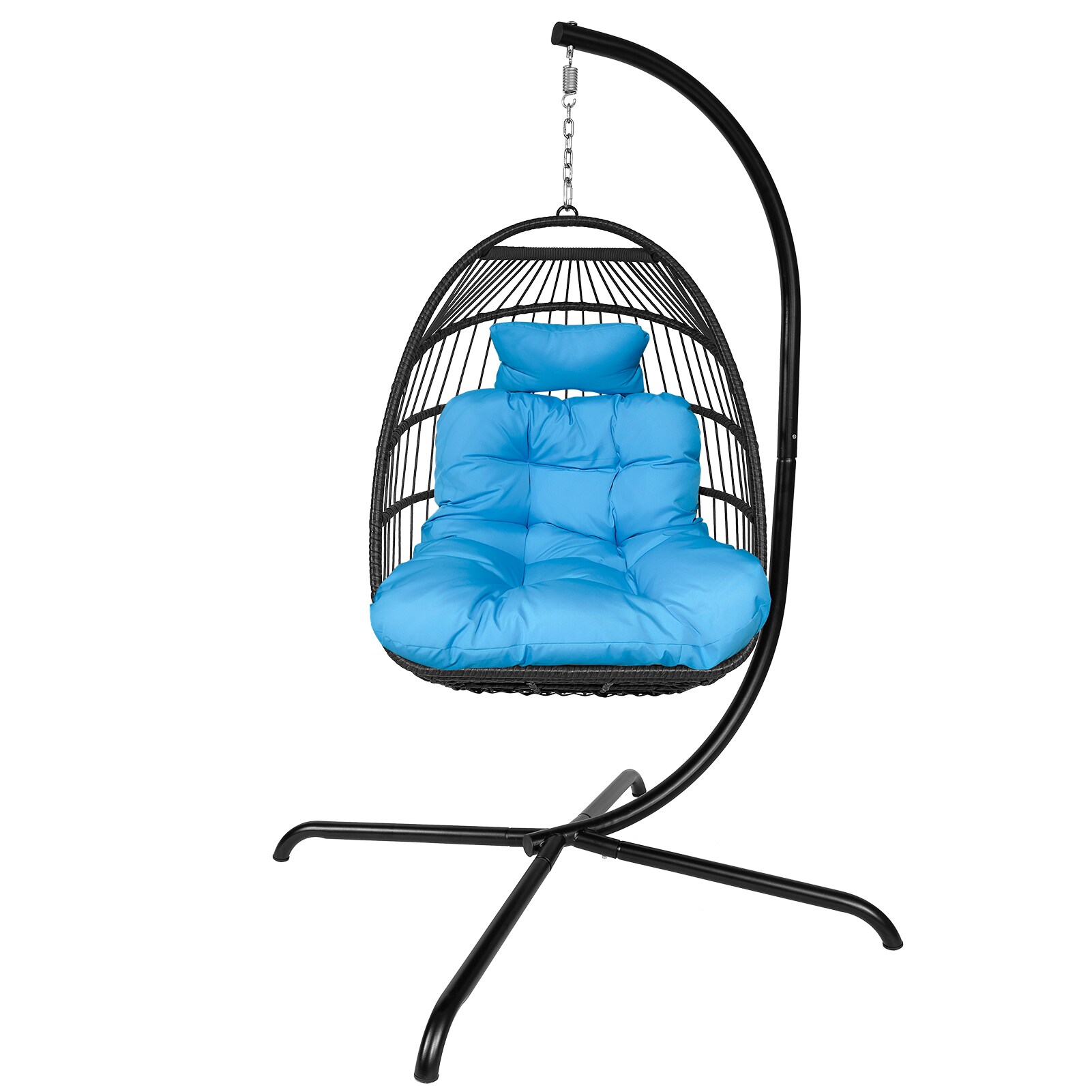 Forclover Patio Hanging Hammock Swing Egg Chair Rattan Black Frame