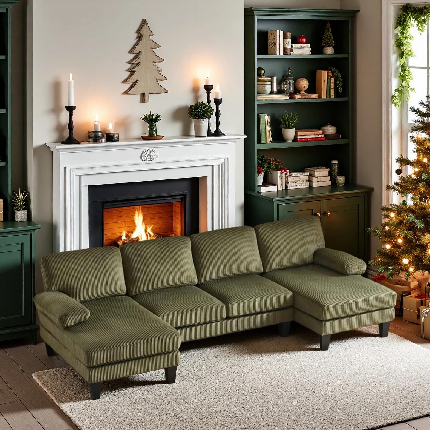 VINGLI 110-in W U Shaped Sectional Couches with Double Chaise/4