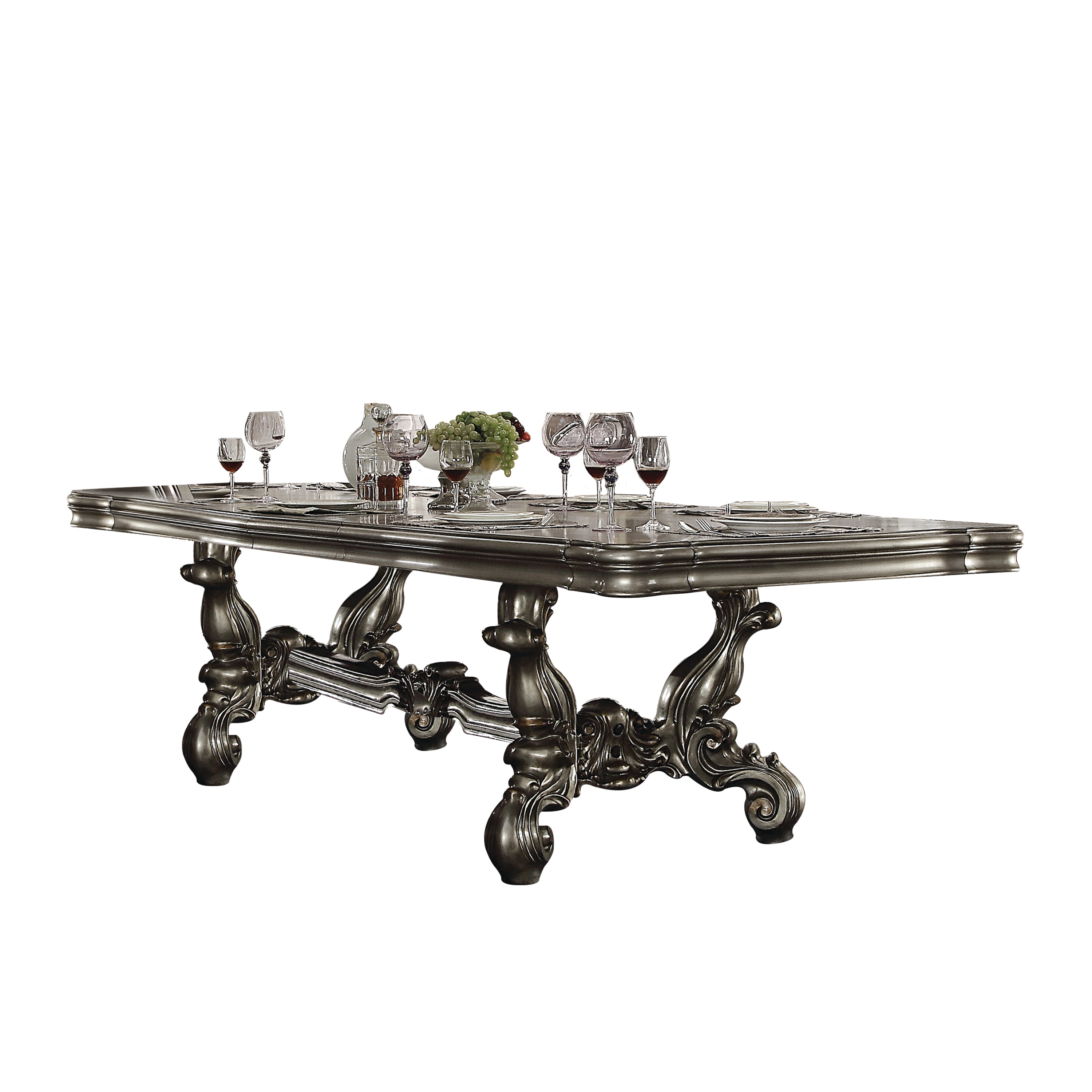 Benzara BM214891 Silver Contemporary/Modern Dining Table, Wood with Wood Trestle Base 100-in L x 32-in H