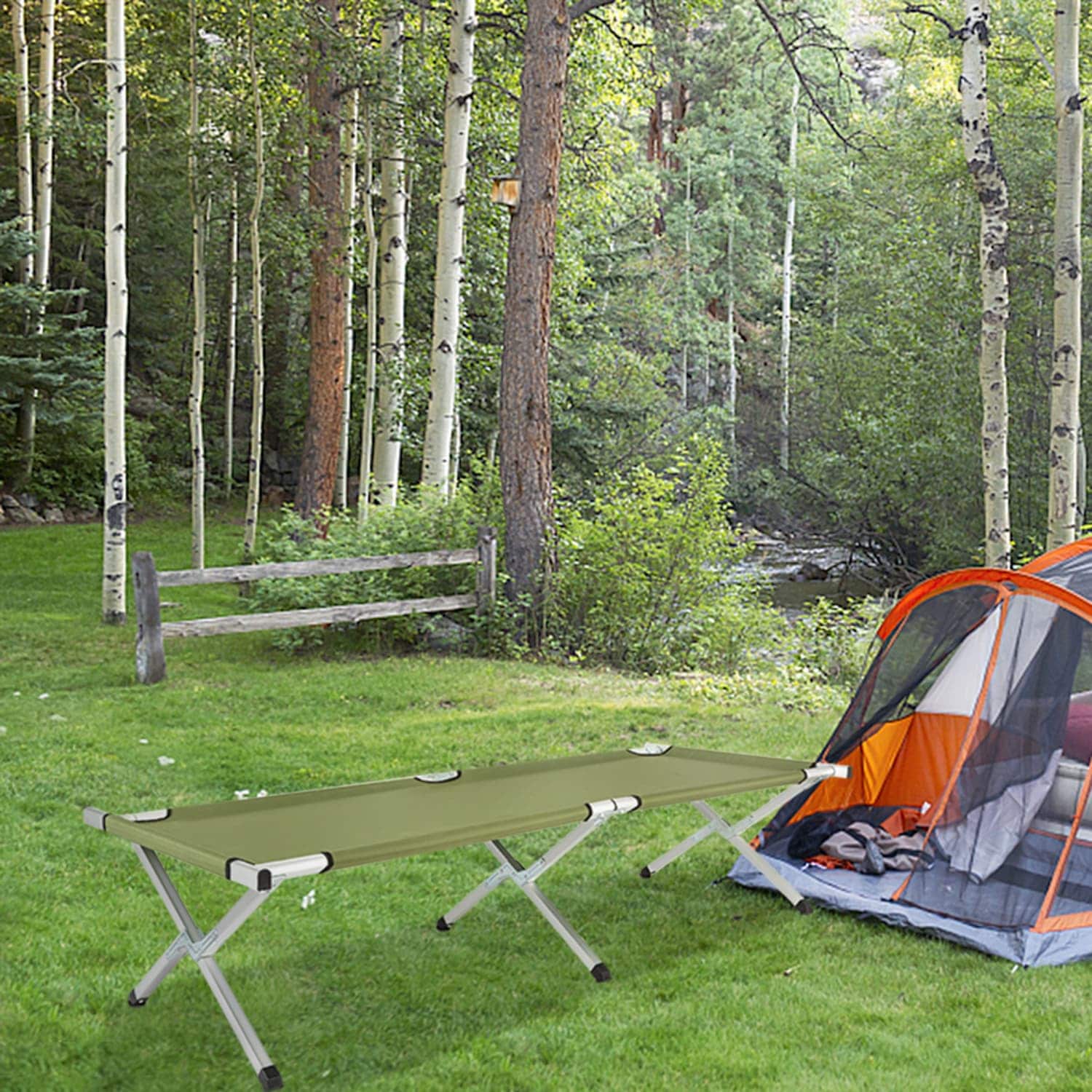 Angel Sar Army Green Portable Folding Camping Cot with Carrying Bag ...