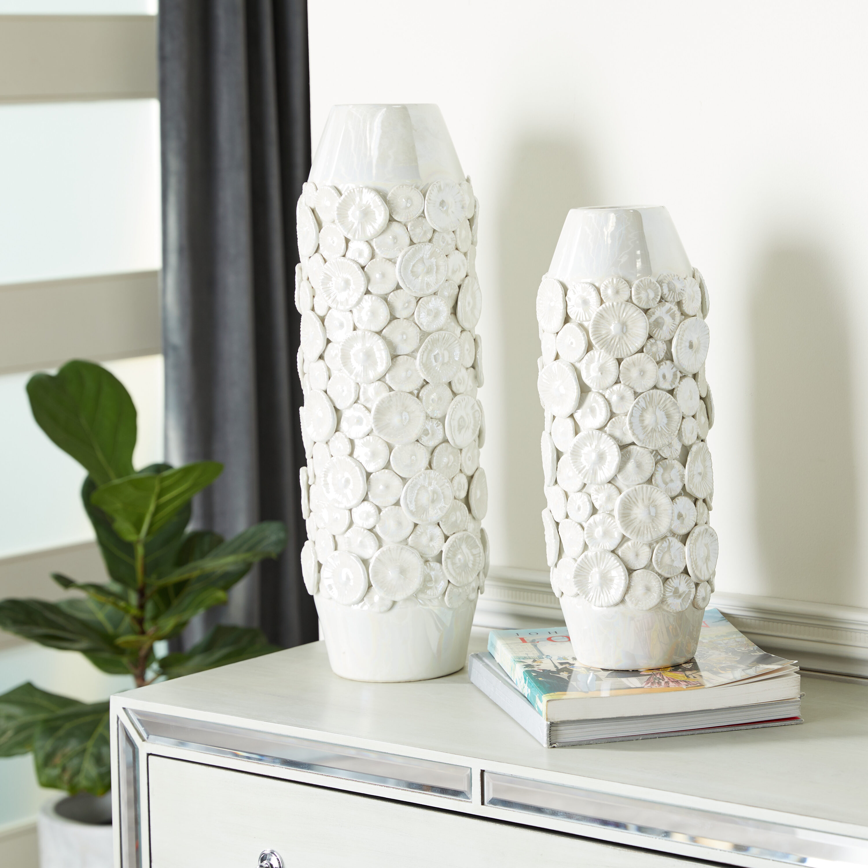 Grayson Lane 57489 2-Pack White Stone Modern Vase