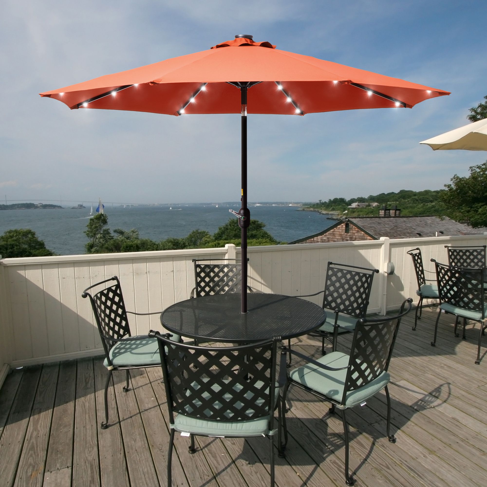 ACEGOSES LW-LED270OY 9-Feet Aluminum Orange Push-button Tilt Market Patio Umbrella with Lights and