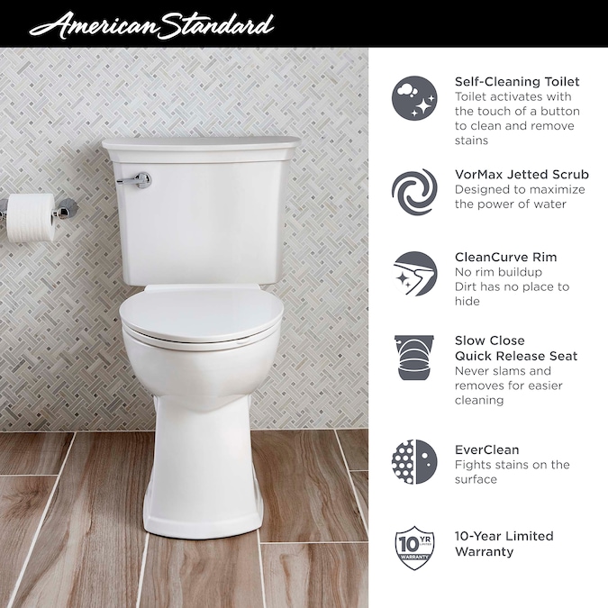 American Standard Acticlean White Elongated Chair Height 2 Piece Watersense Toilet 12 In Rough Size Ada Compliant The Toilets Department At Com - How To Remove American Standard Toilet Seat For Cleaning