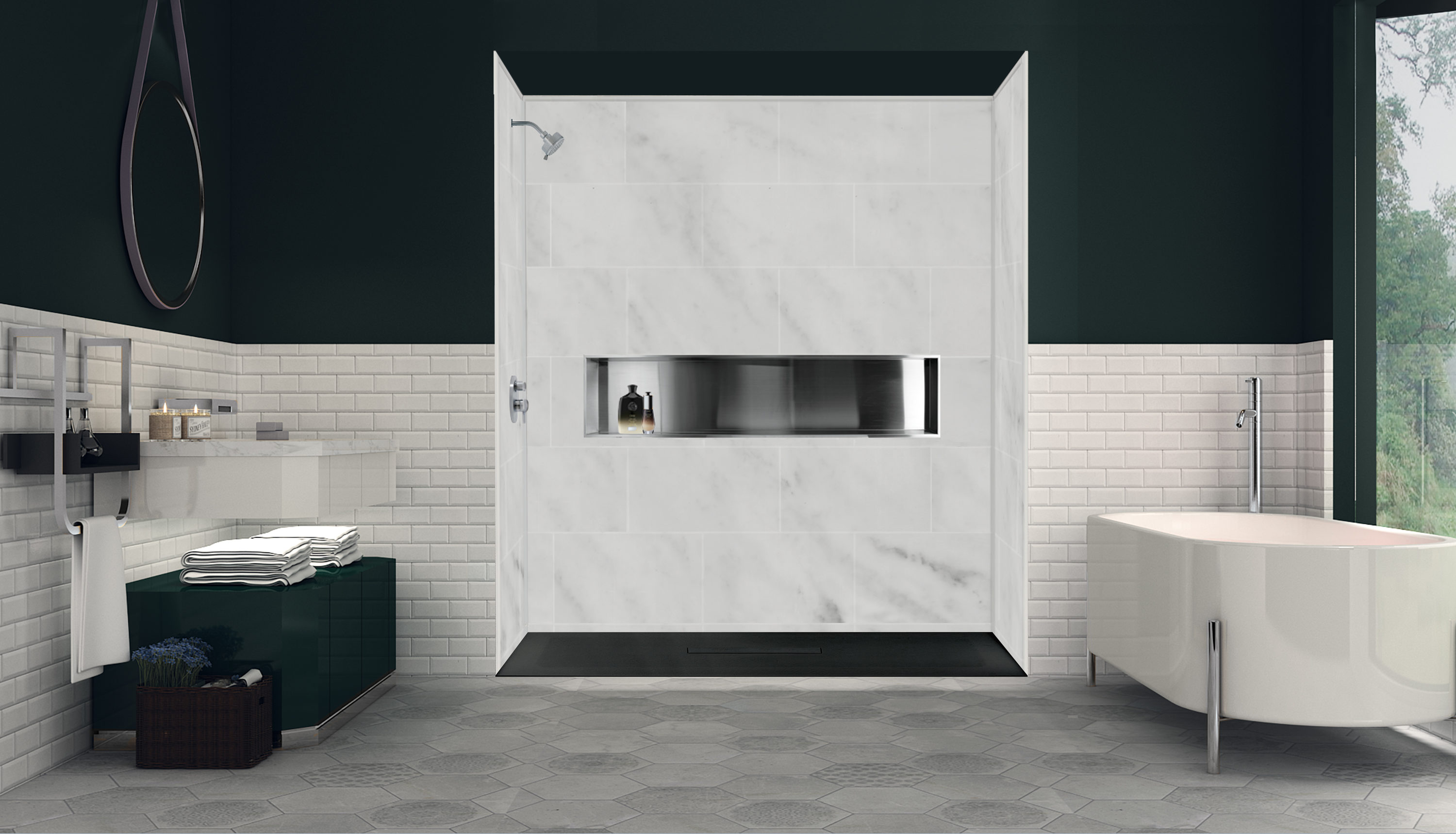 Transolid FZS7940C-09 40-in W x 79-in L Black Single Threshold Rectangle Shower Pan Base with 1-in H Threshold (Center Drain)