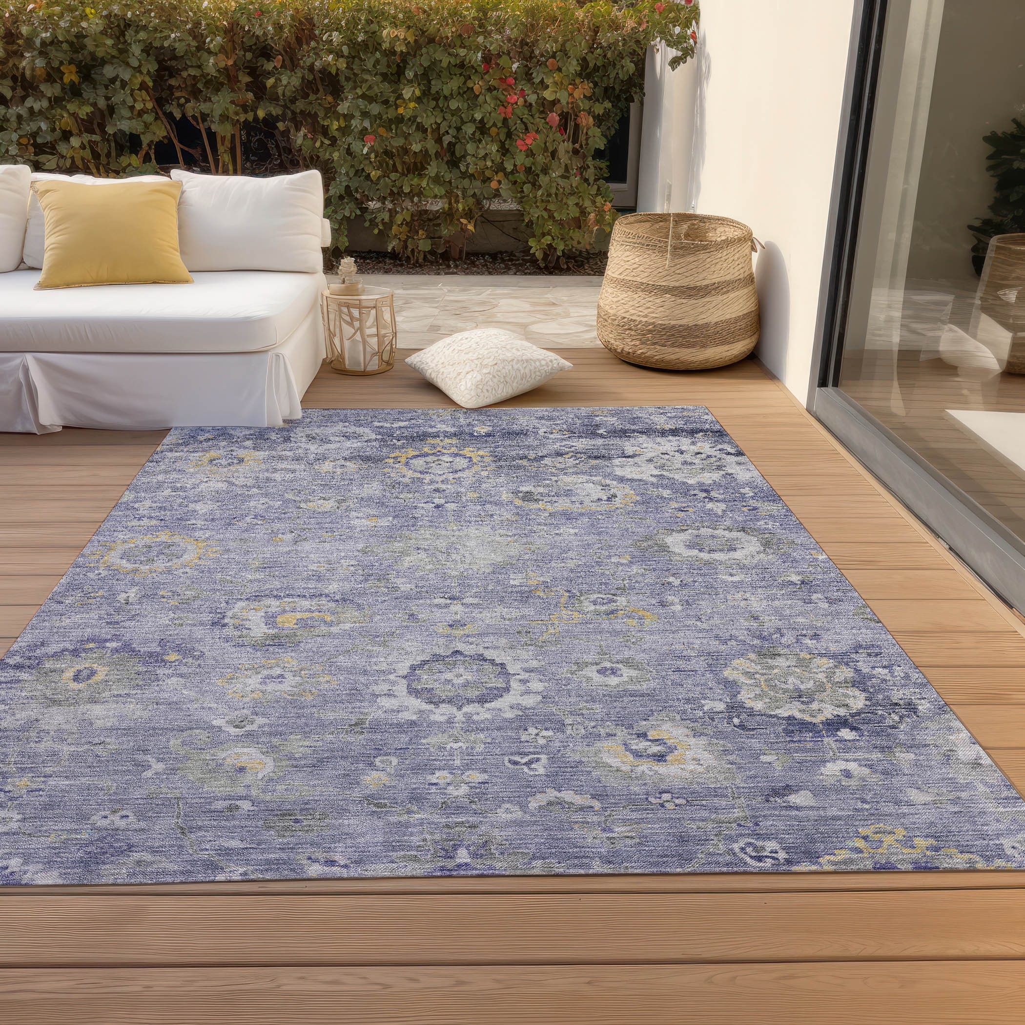 Lavender Flat Woven Synthetic Washable Rectangular Rug