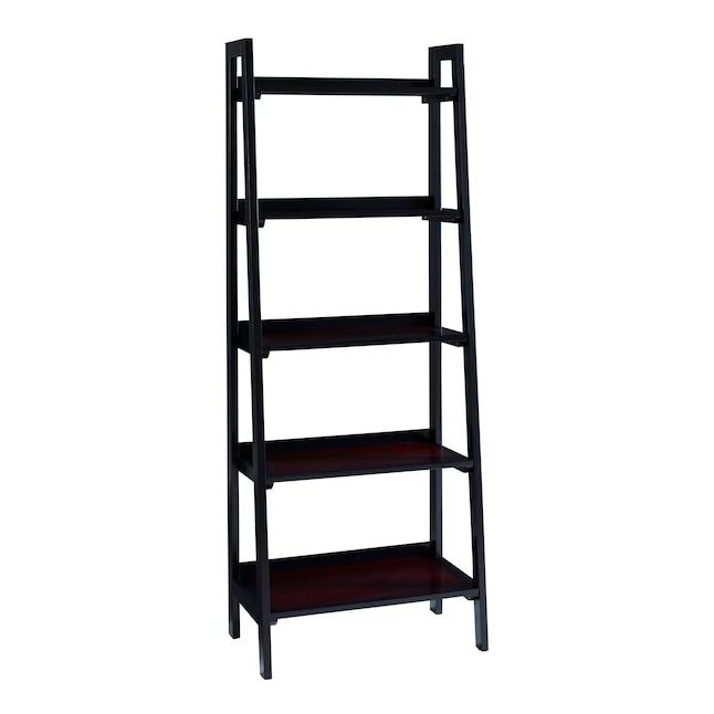 Linon Camden Black Cherry Wood 5 Shelf, 5 Shelf Ladder Bookcase Black