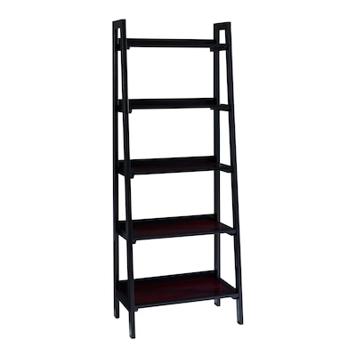 Linon Camden Black Cherry Wood 5 Shelf, Allen Roth White Wood 5 Shelf Ladder Bookcase