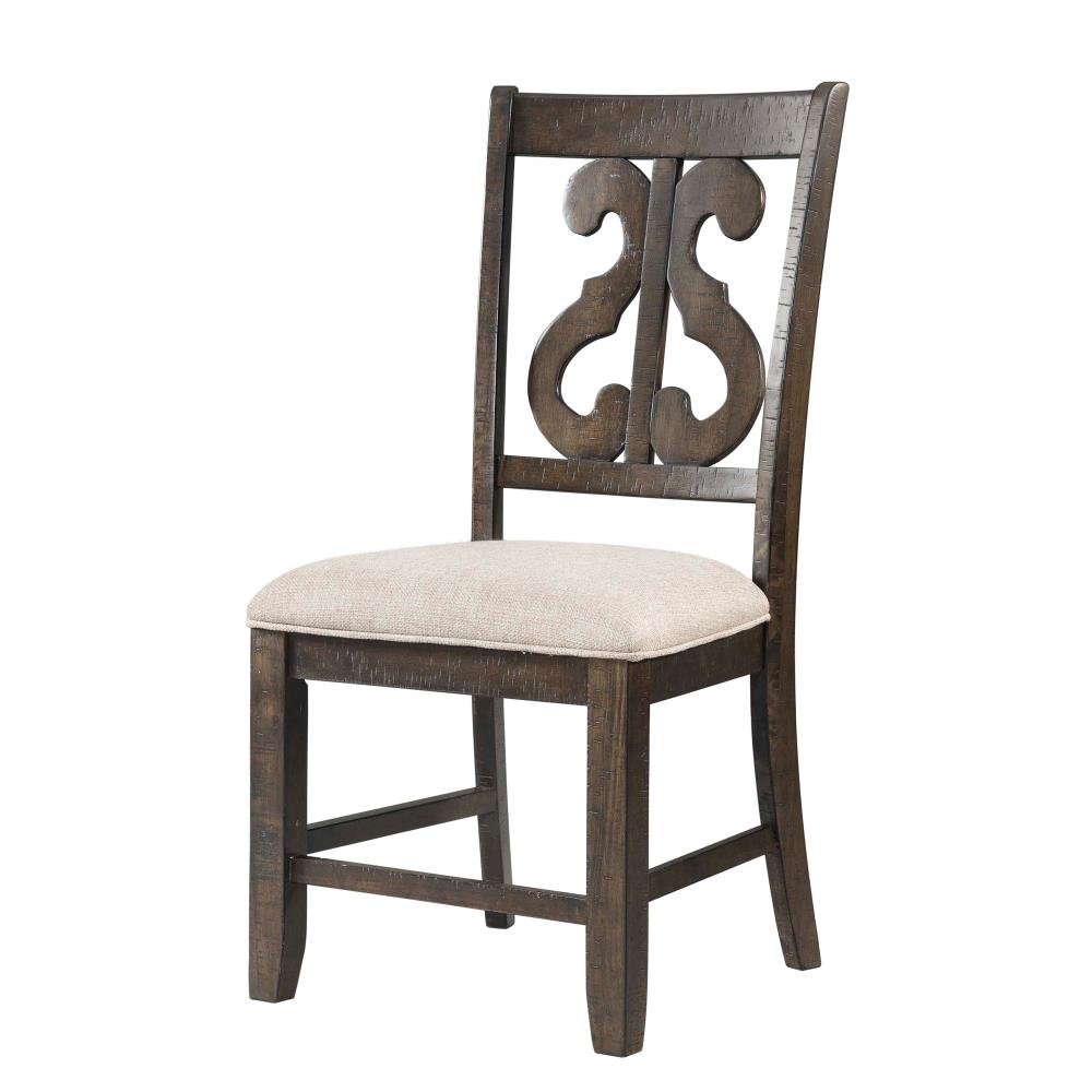 Stanford Smokey Walnut Round 5-Piece Dining Set with Light Brown Upholstered Chairs