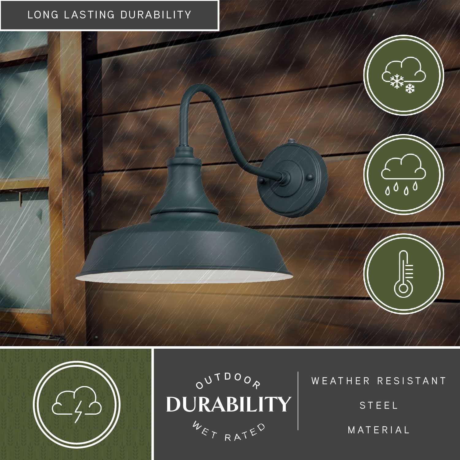 Dorado Hunter Green and White Steel Outdoor Barn Light