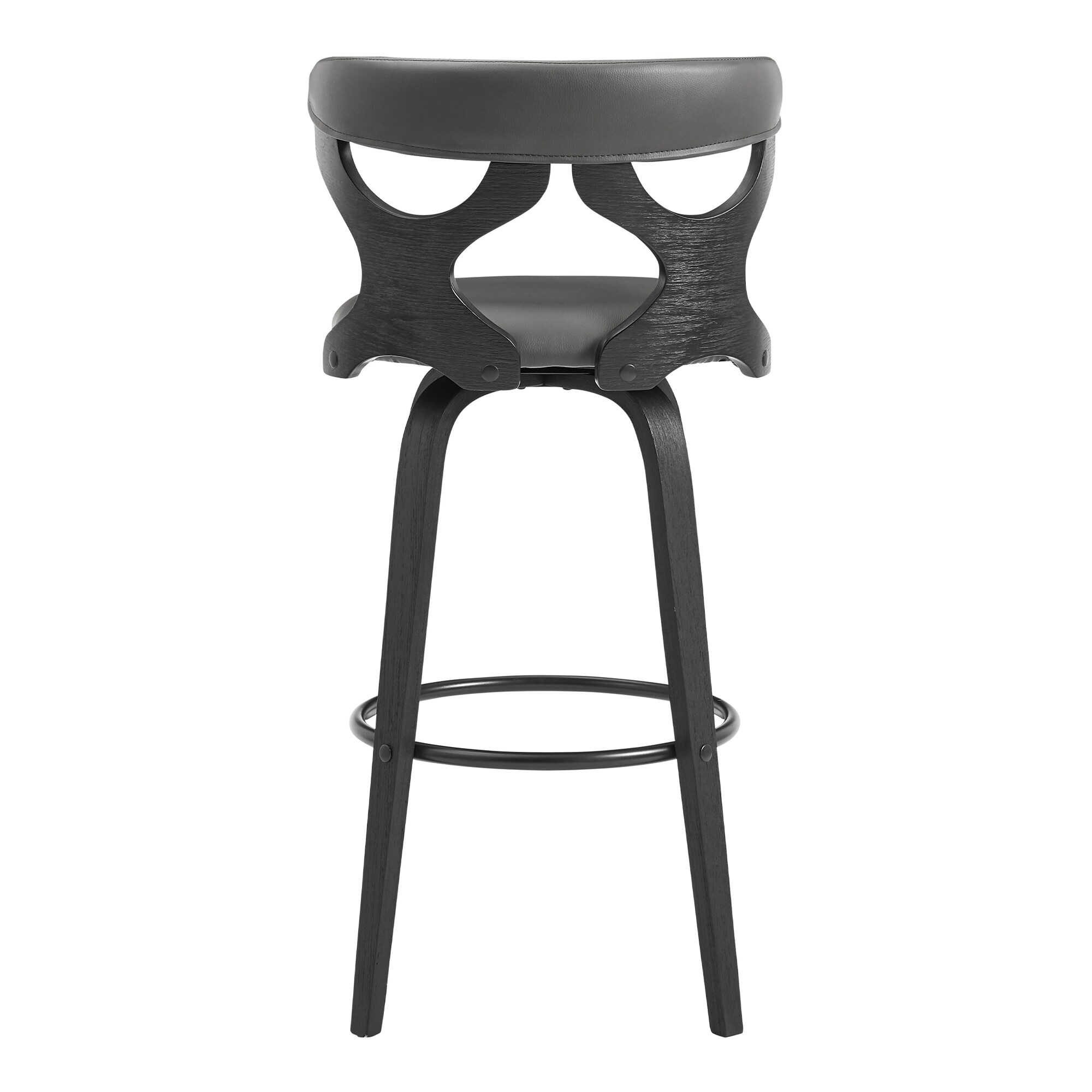 Armen Living Zenia Gray Matte Black 30 In H Bar Height Upholstered Swivel Wood Bar Stool Back In 