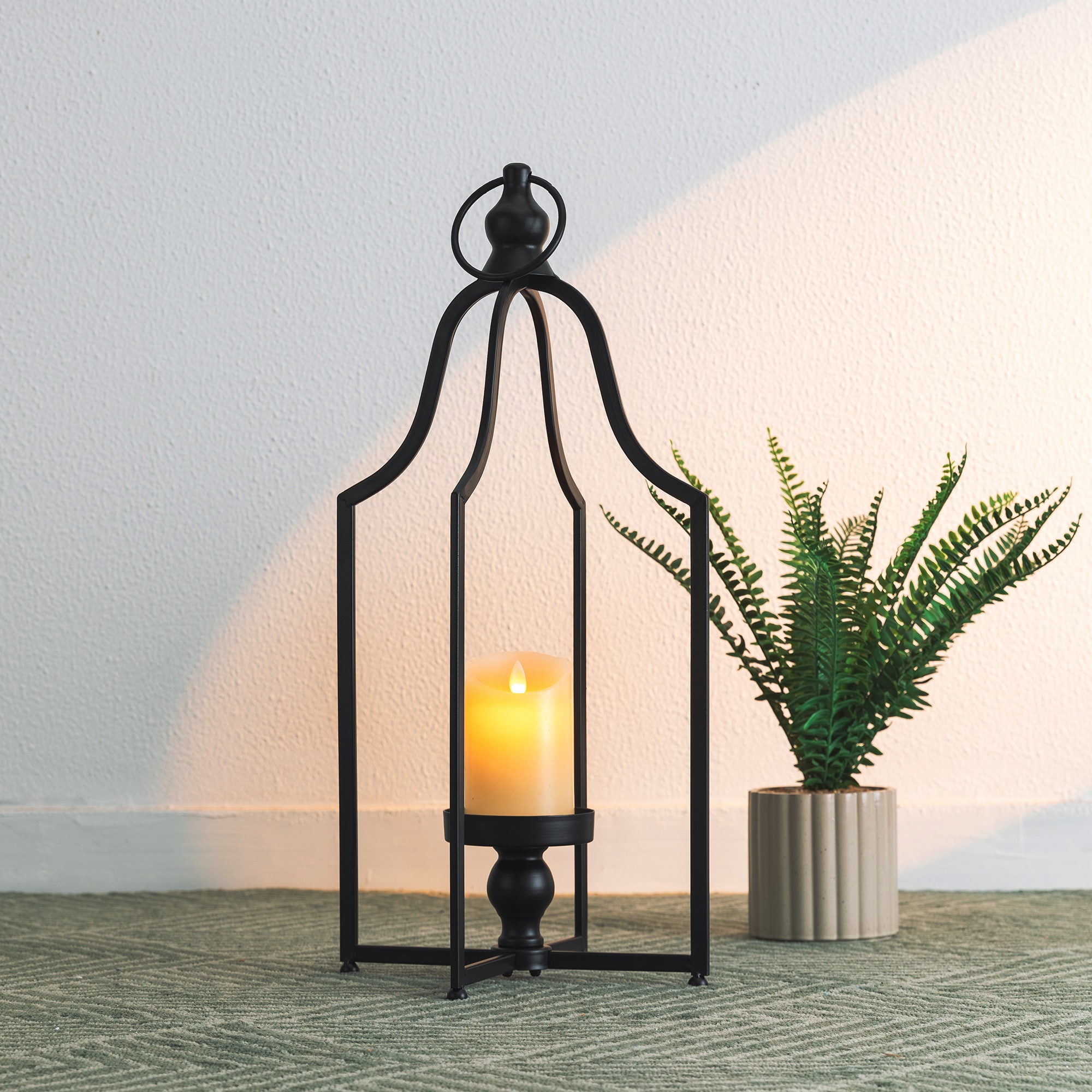Traditional Winter Charm Black Metal Tabletop Candle Lantern
