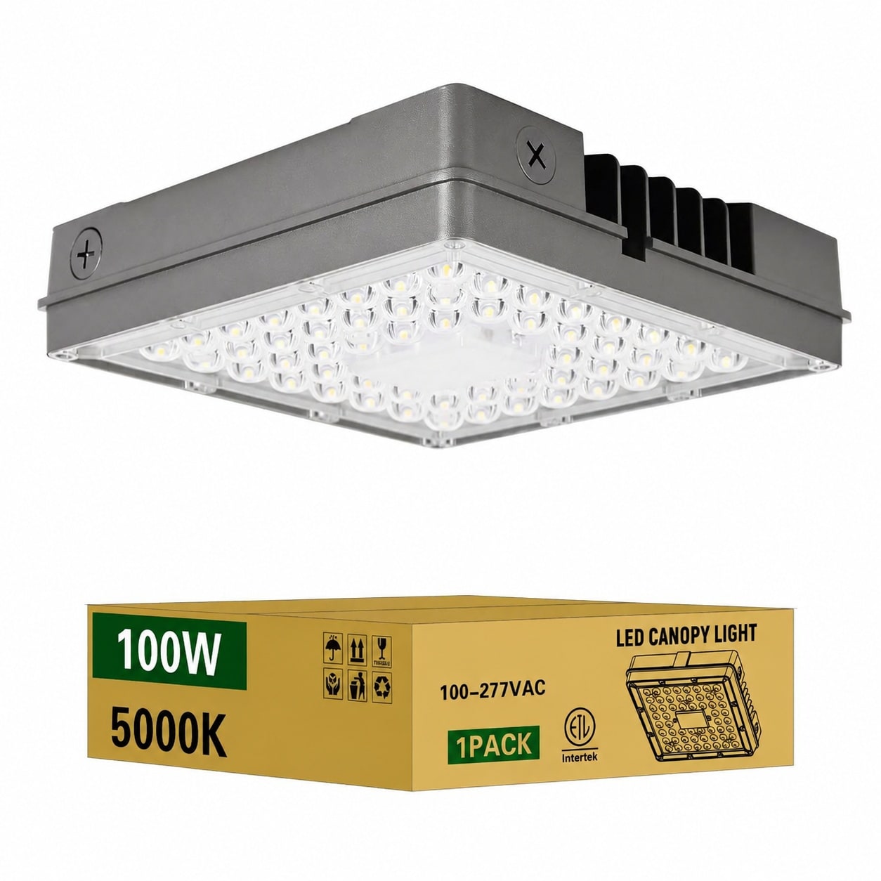 Lukvuzo  100W LED Canopy Light 15000 Lumens 5000K Daylight IP65 Waterproof Ceiling Fixture for Outdoor Garage Shop Gas Station Warehouse ETL