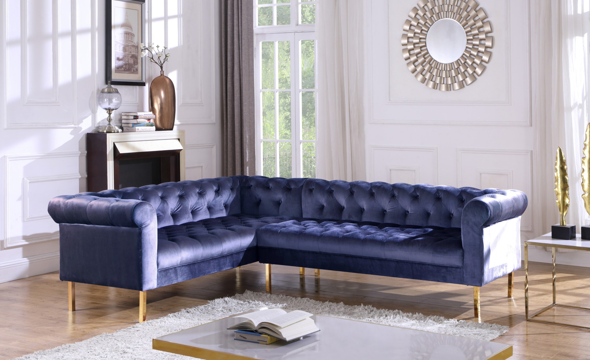 Chic Home Design Giovanni 112.5-in Modern Navy Velvet 4-seater ...