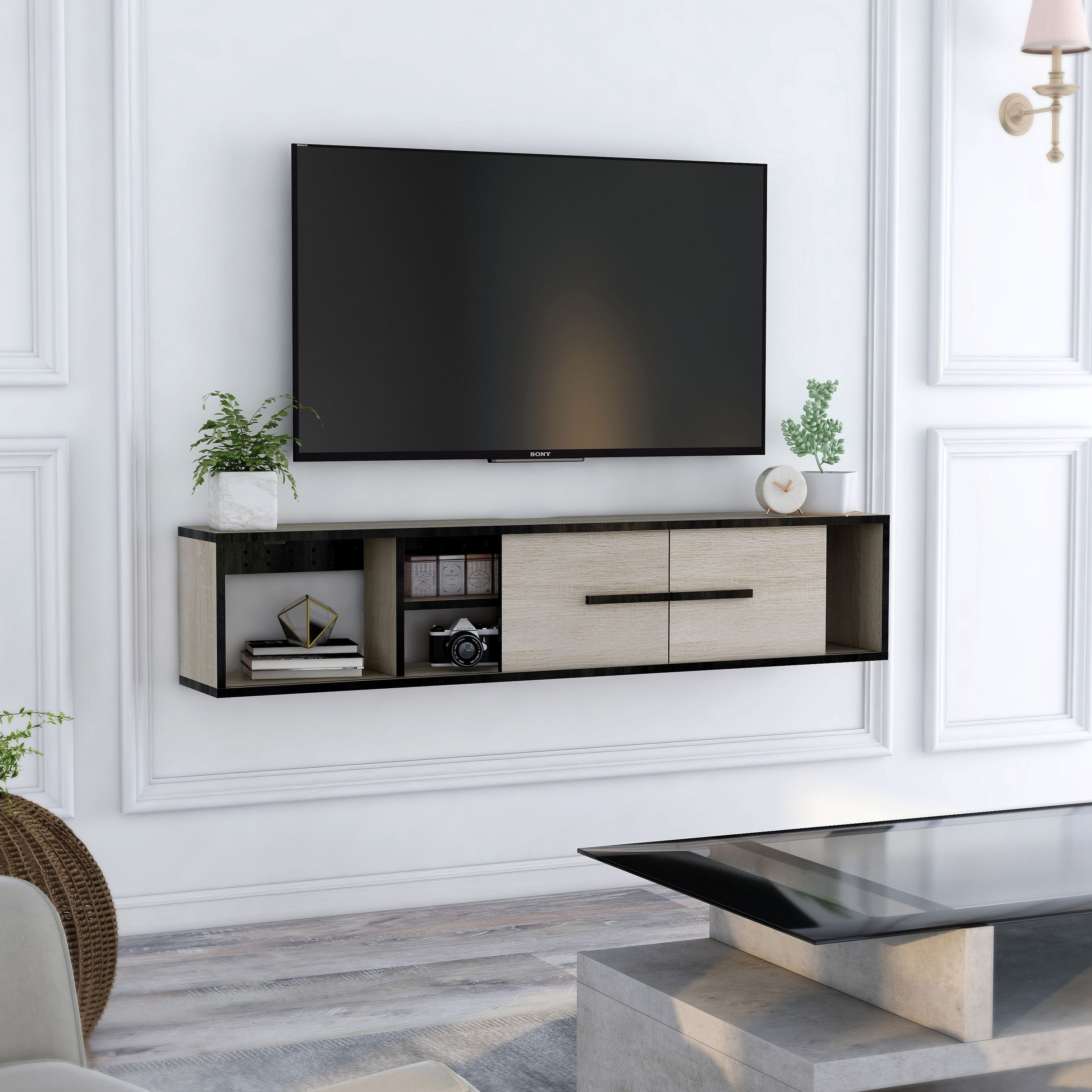 Furniture of America Kootenai Modern/Contemporary Natural Oak Tv Stand ...