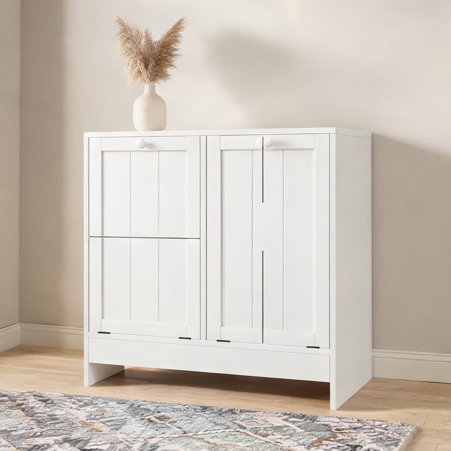 BBabe White-Toned Laundry Hamper Cabinet with Tilt-Out Bins 26-Inch Wide for Bedroom or Bathroom