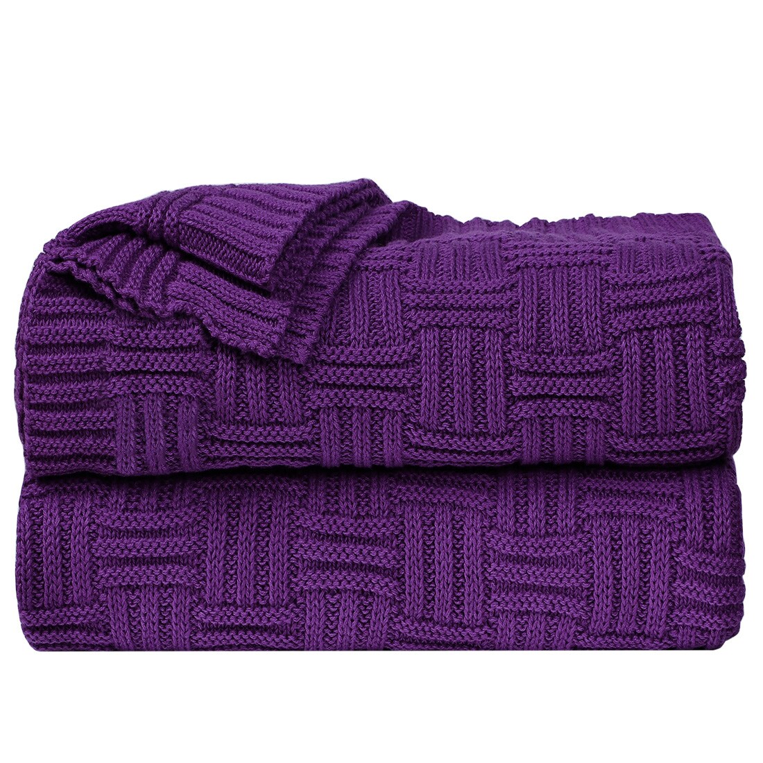 Unique Bargains Cotton Cable Knit Throw Blanket Soft Lightweight Lap Blanket Textured Solid Sofa Throw Couch Cover Decors Knitted Blankets Purple 47x 70inch