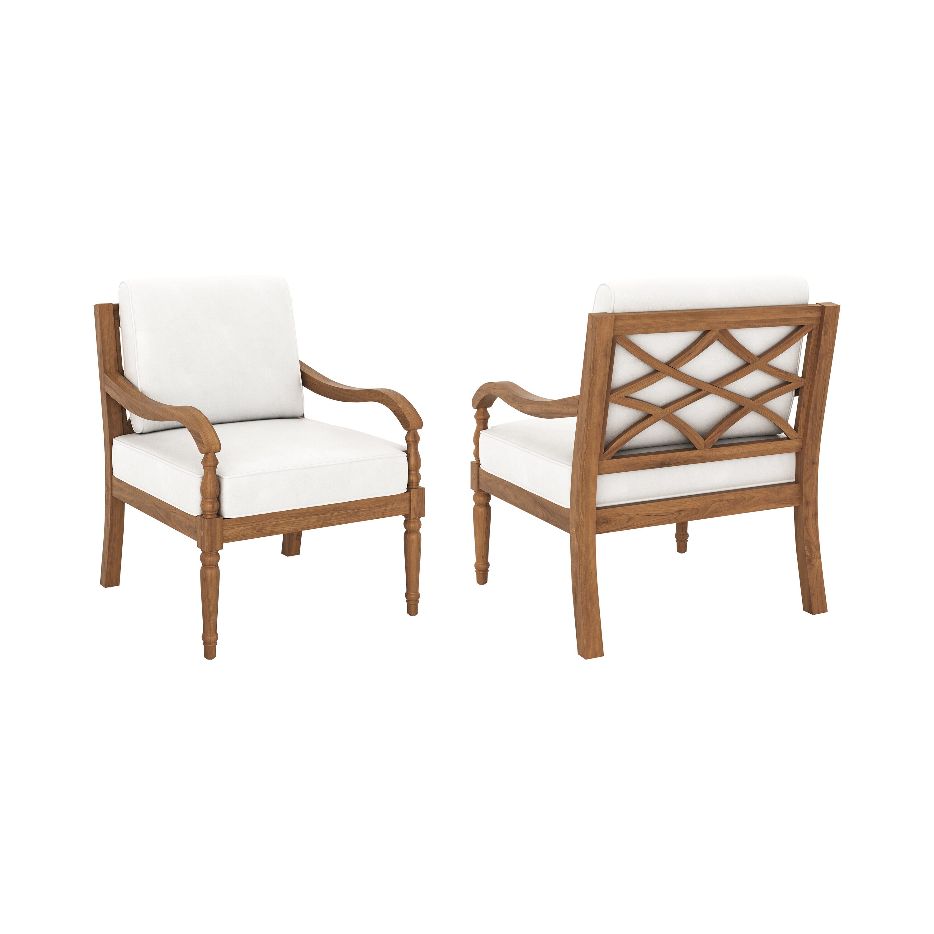 MANHATTAN SQUARE Savannah Set of 2 Natural Wood Frame Stationary Conversation Chair with White Cushioned Seat