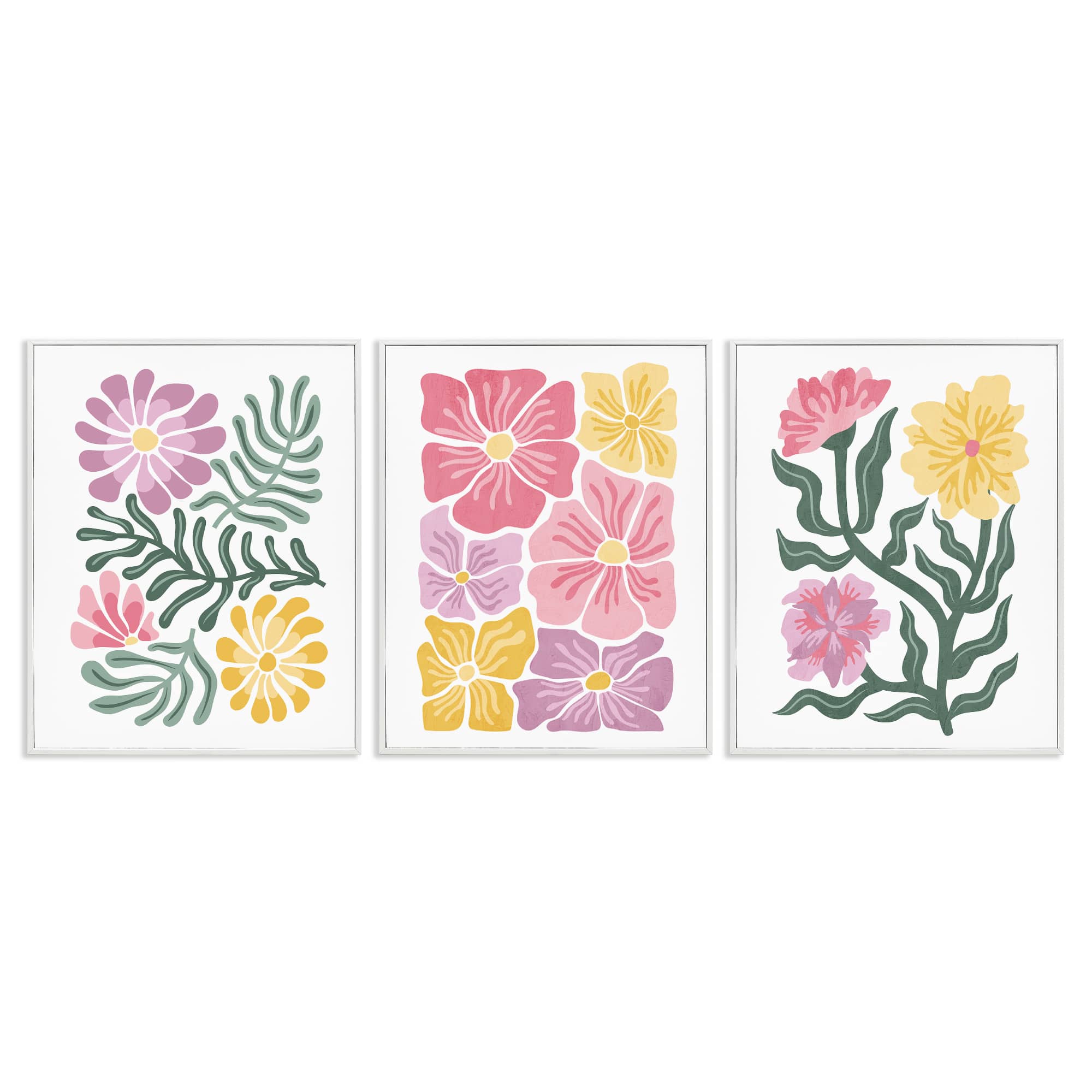 Stupell Industries A3-461-WFR-3PC-24X30 Minimal Spring Hue Flowers 3 Piece White Framed Giclee Art Set By Kim Allen 24 x 30