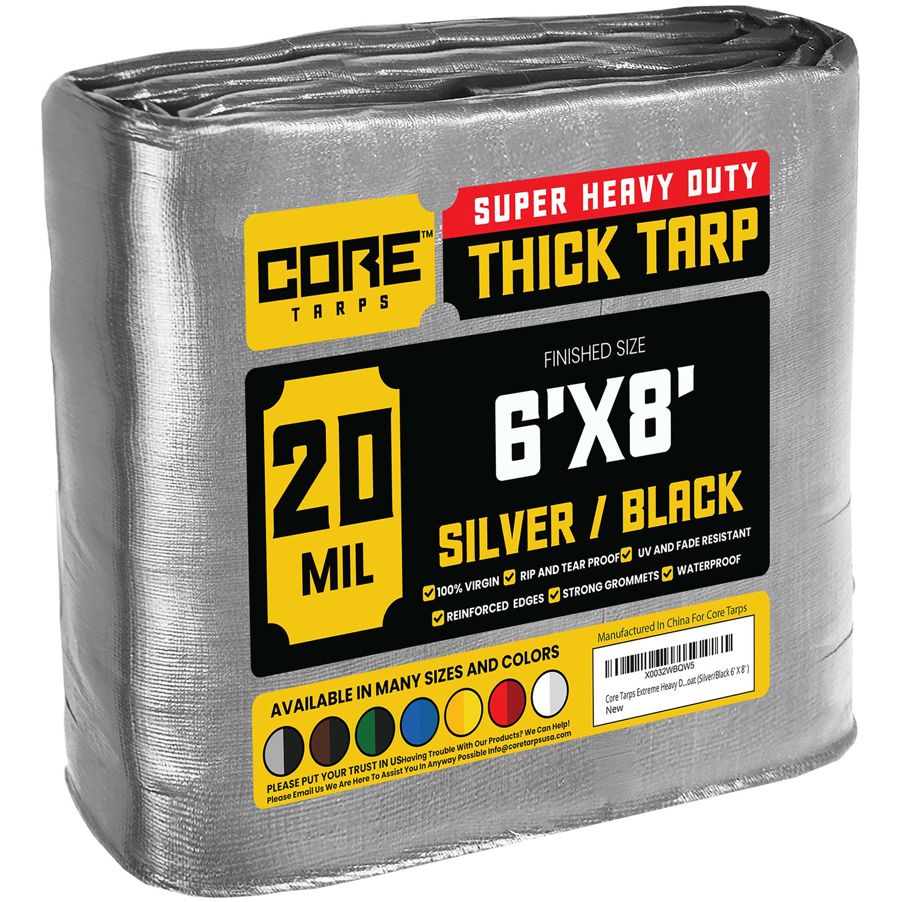 Core Tarps CT-701-6X8 6-ft x 8-ft Silver Waterproof Commercial Polyethylene 20-Mils Tarp
