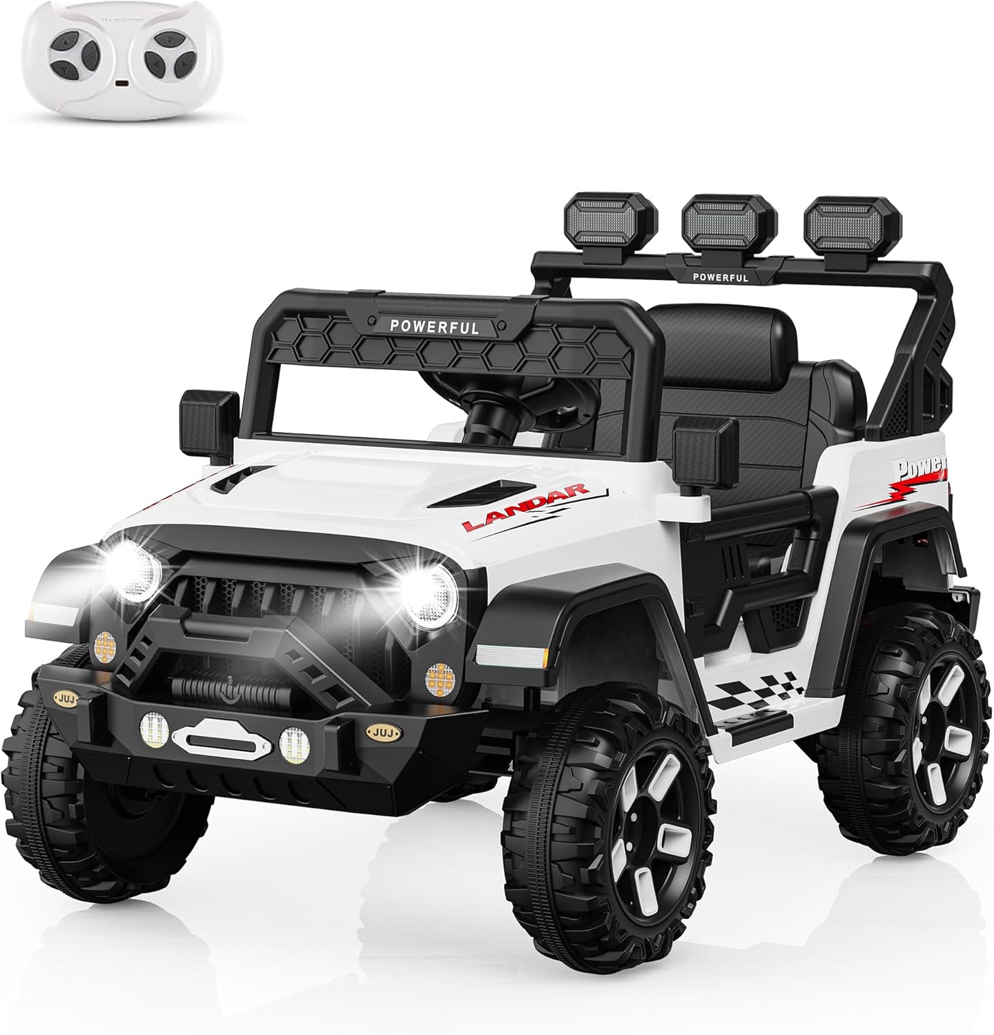 Der Rose RIDE ON CAR-002870 12V Kids Ride On Car With Parental Remote Control Bluetooth Led Lights Music And Three Speed Modes For Toddlers White